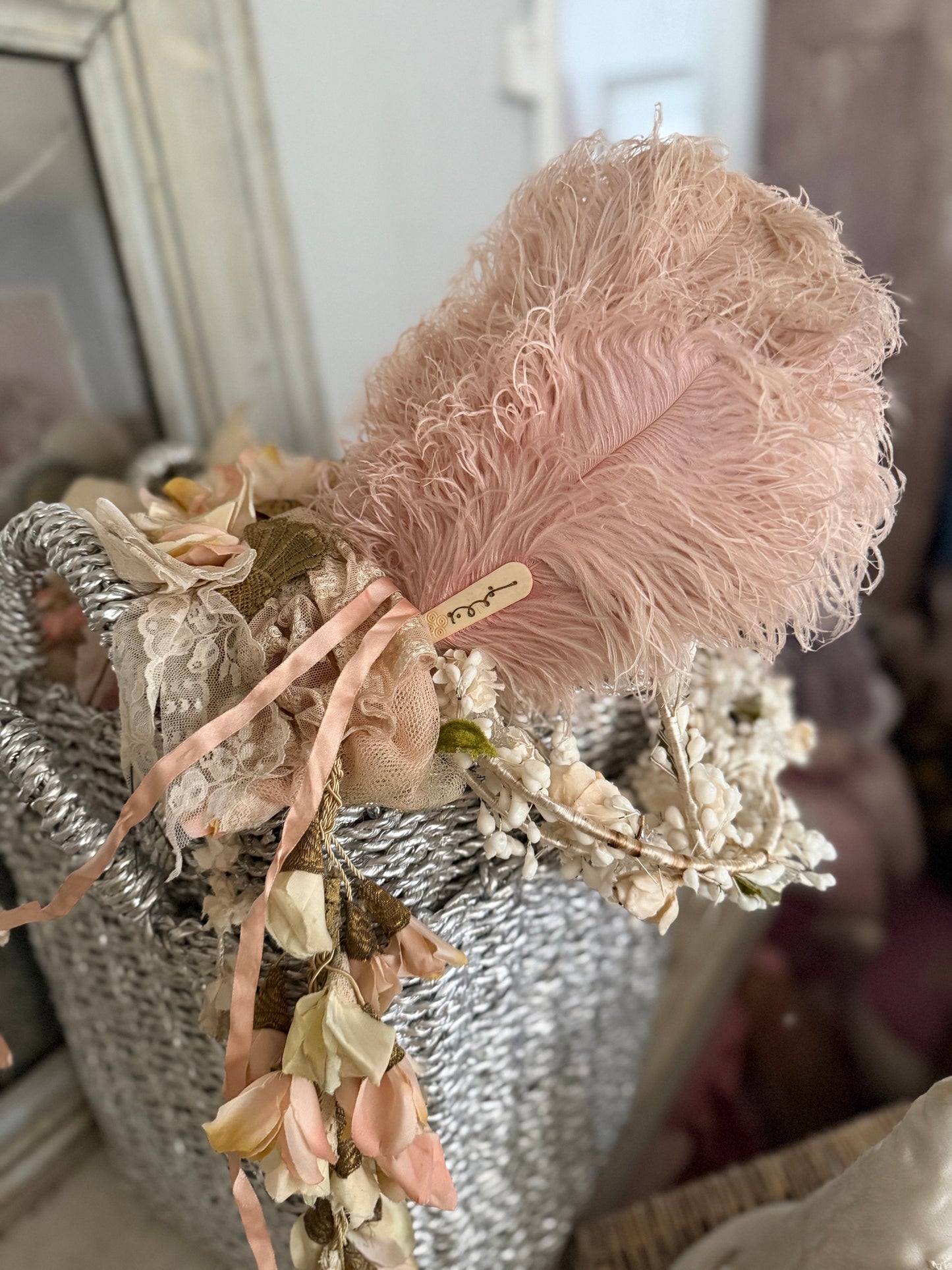 Antique Victorian Pink Feather Fan