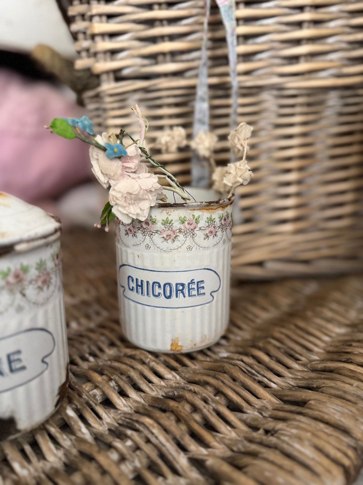 Antique French Floral Enamel Canister Set