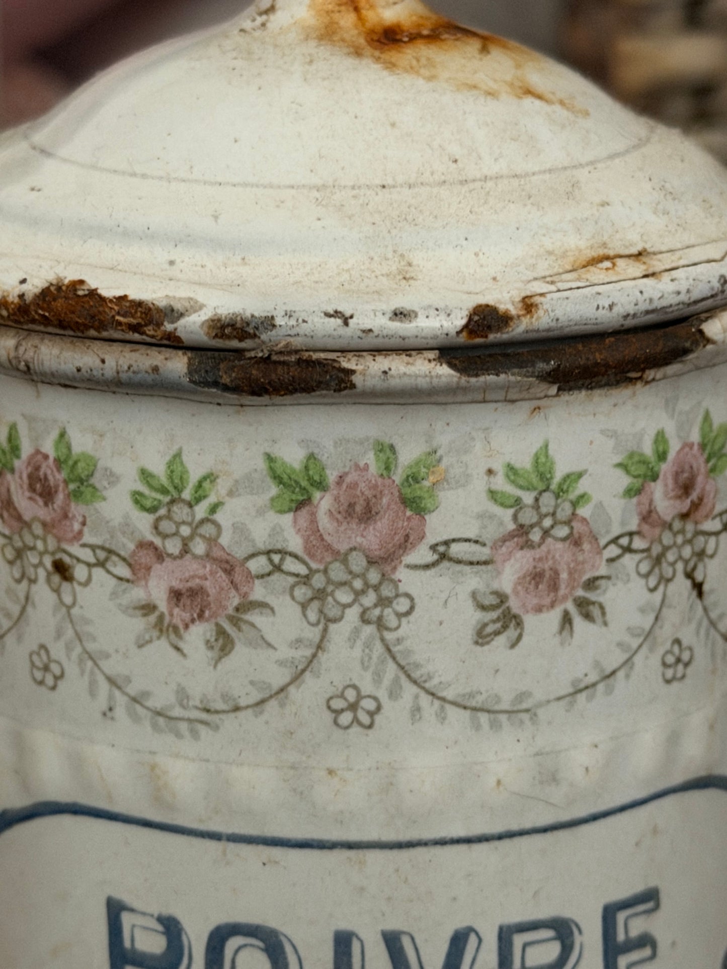 Antique French Floral Enamel Canister Set