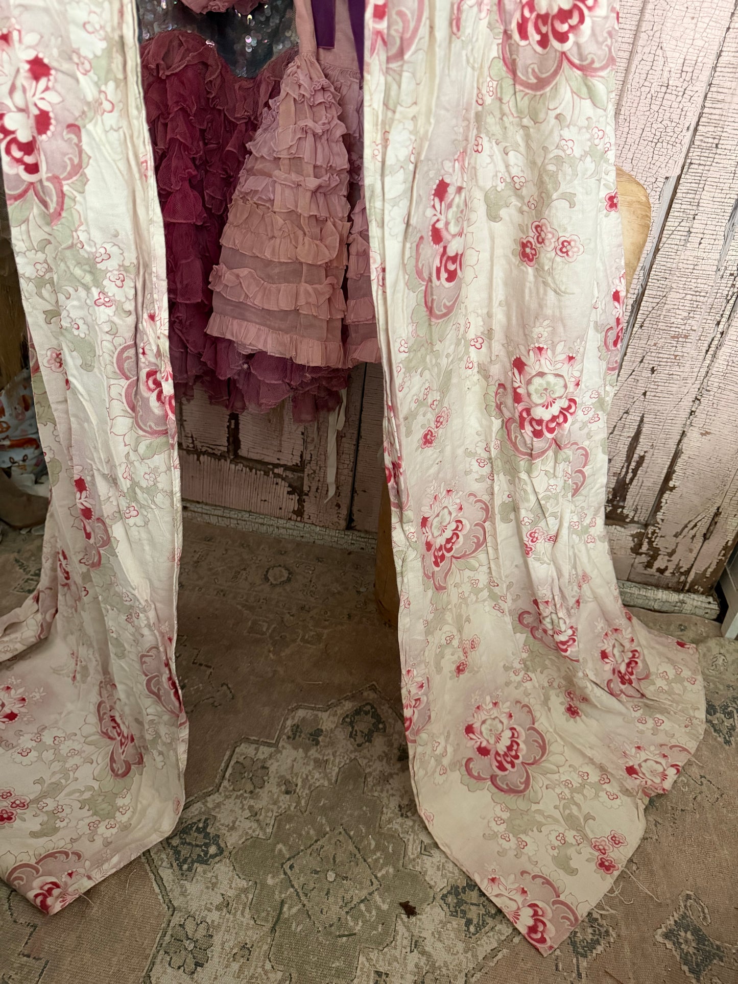 Antique French Ceil De Lit Canopy Pink Floral Panels