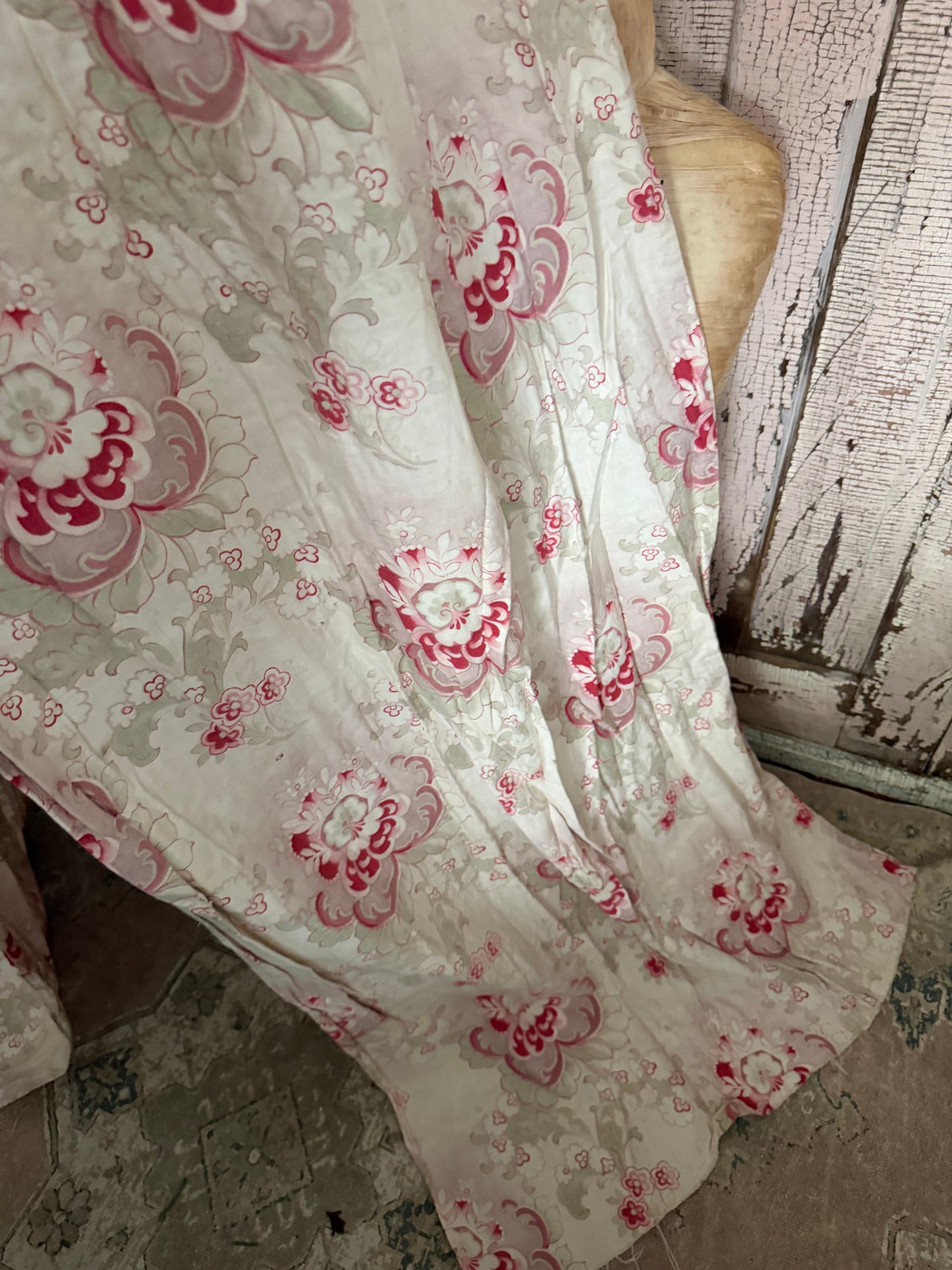Antique French Ceil De Lit Canopy Pink Floral Panels