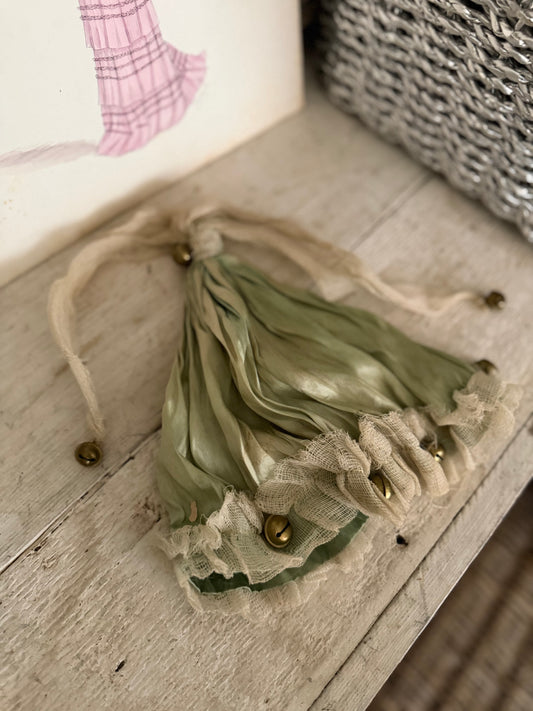 Antique French Green Silk Jester Costume Hat