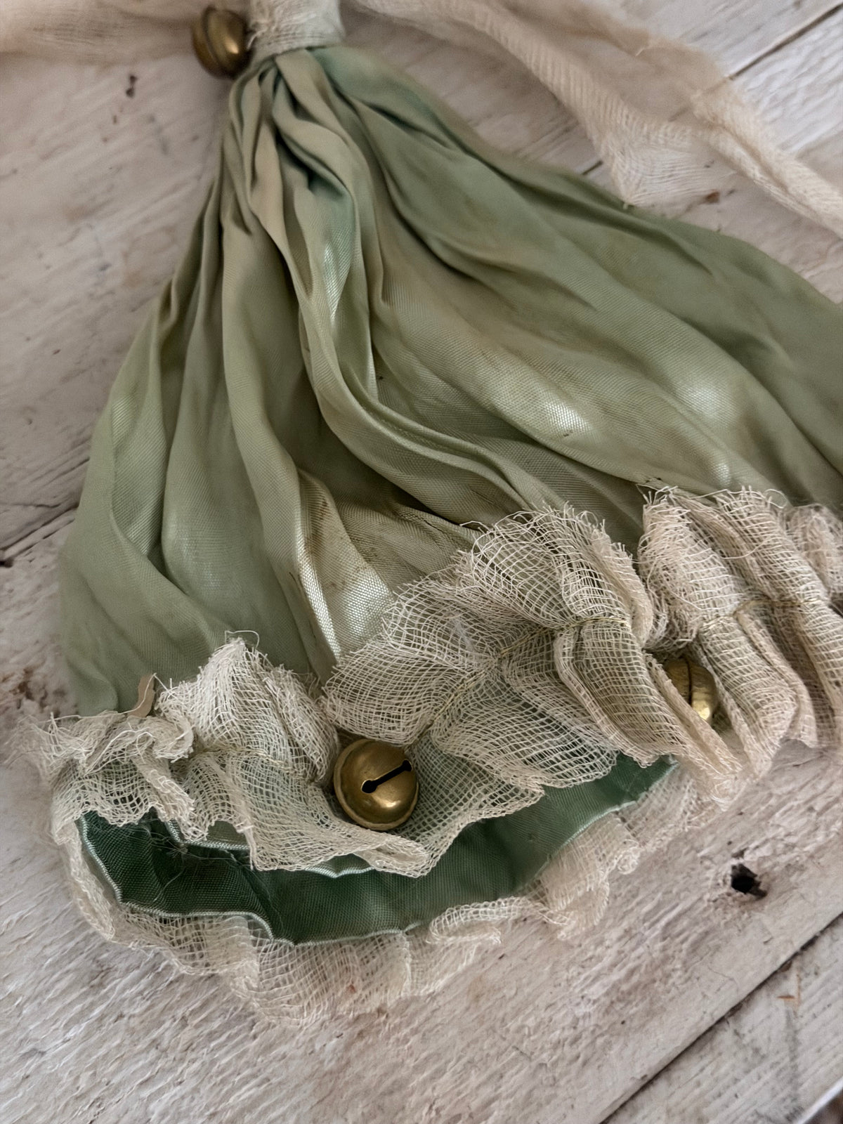 Antique French Green Silk Jester Costume Hat