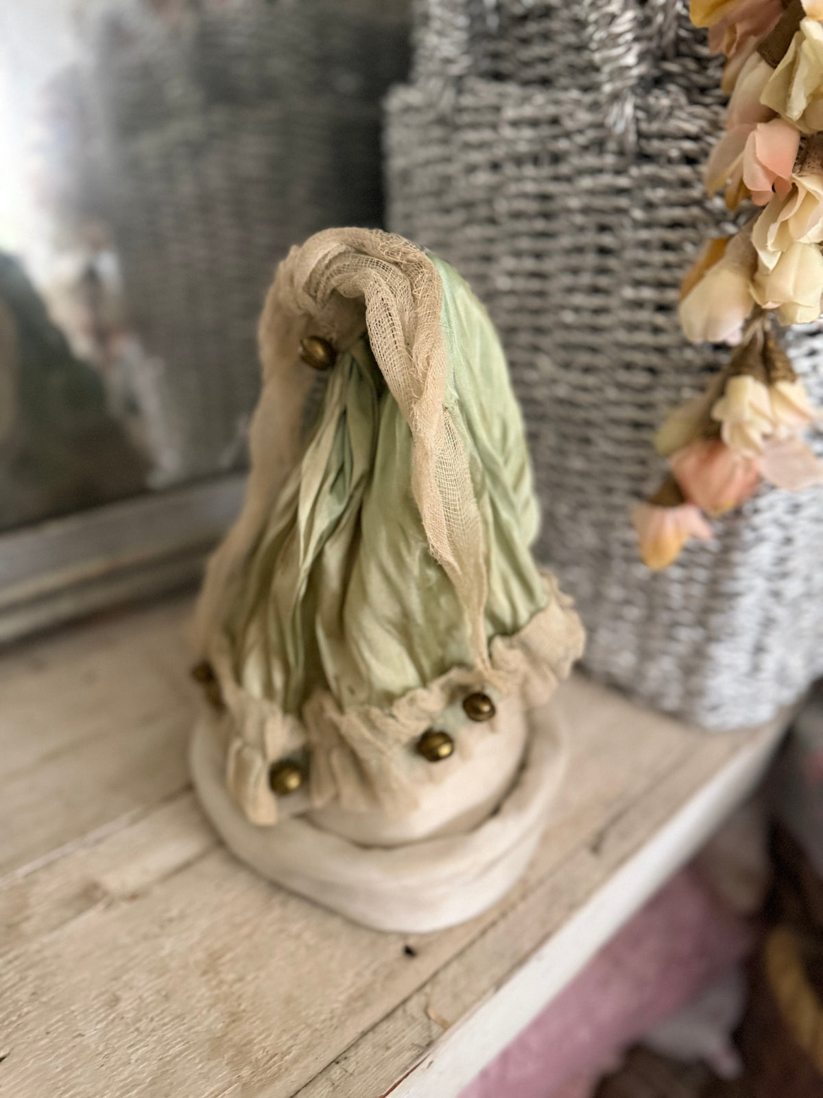 Antique French Green Silk Jester Costume Hat