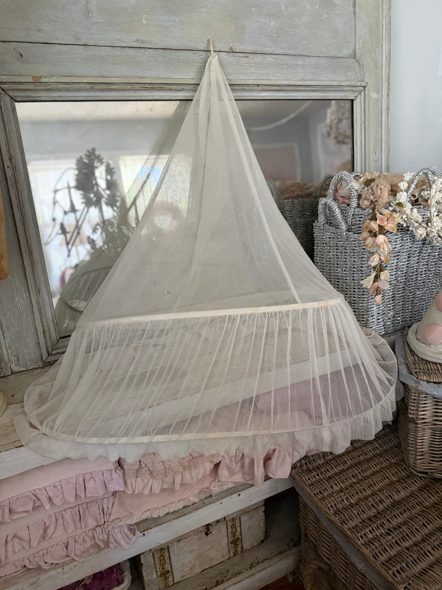 Antique White Net Lace Ruffle Petticoat Hoop Skirt