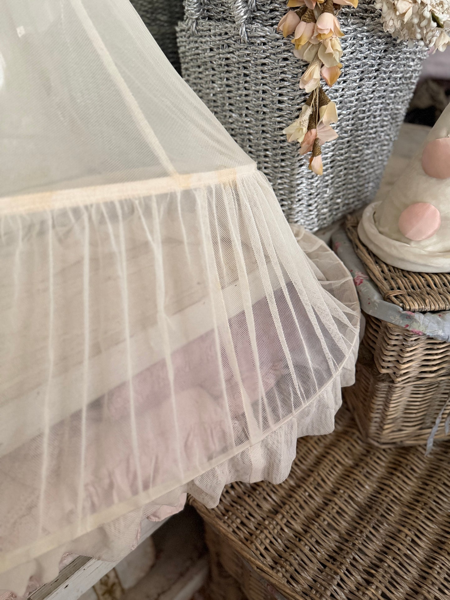 Antique White Net Lace Ruffle Petticoat Hoop Skirt