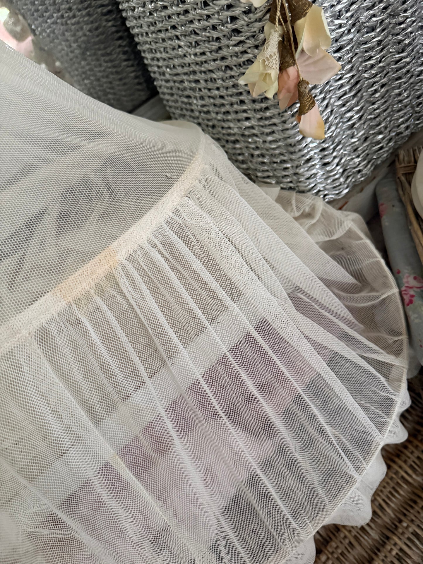 Antique White Net Lace Ruffle Petticoat Hoop Skirt