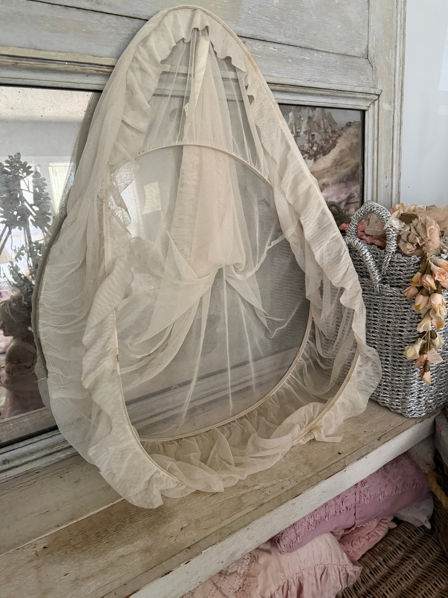 Antique White Net Lace Ruffle Petticoat Hoop Skirt