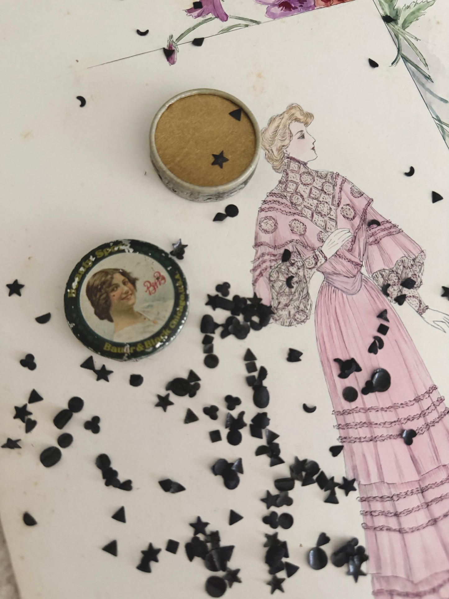 RARE Antique 1920s Beauty Spots In Original Tin