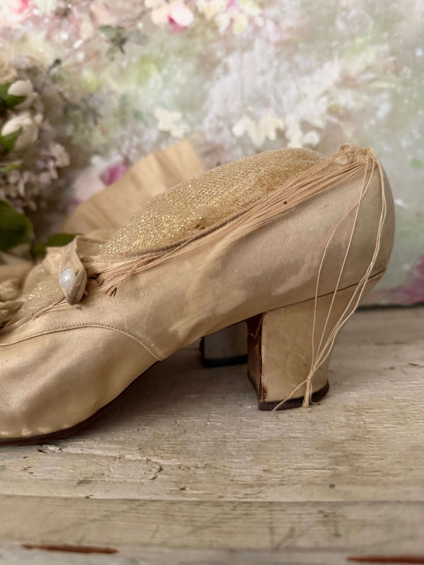 Antique Silk Shoes With Ribbonwork Rosettes