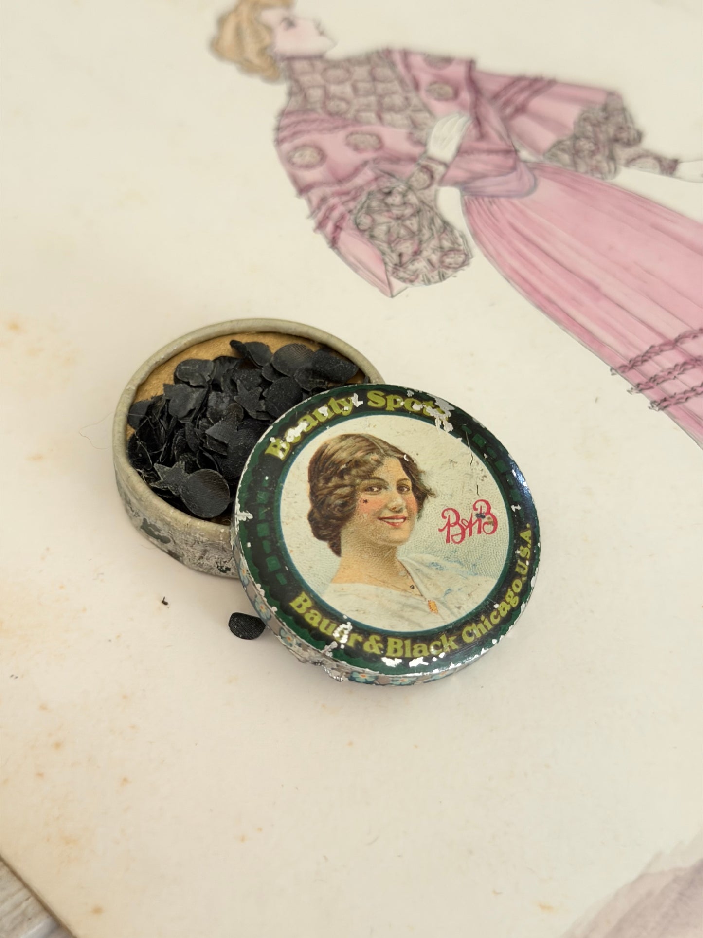 RARE Antique 1920s Beauty Spots In Original Tin