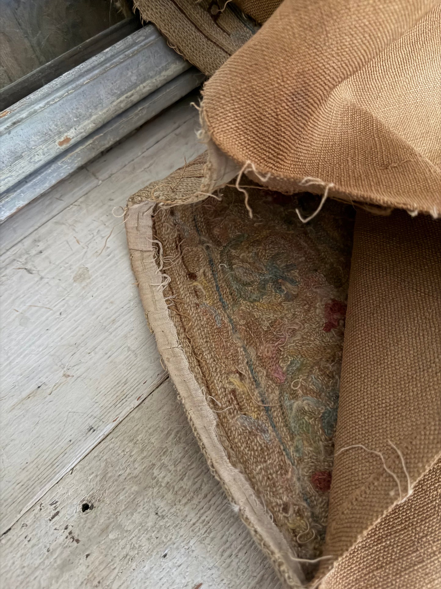 Antique Shabby Pastel Embroidered Floral Rug