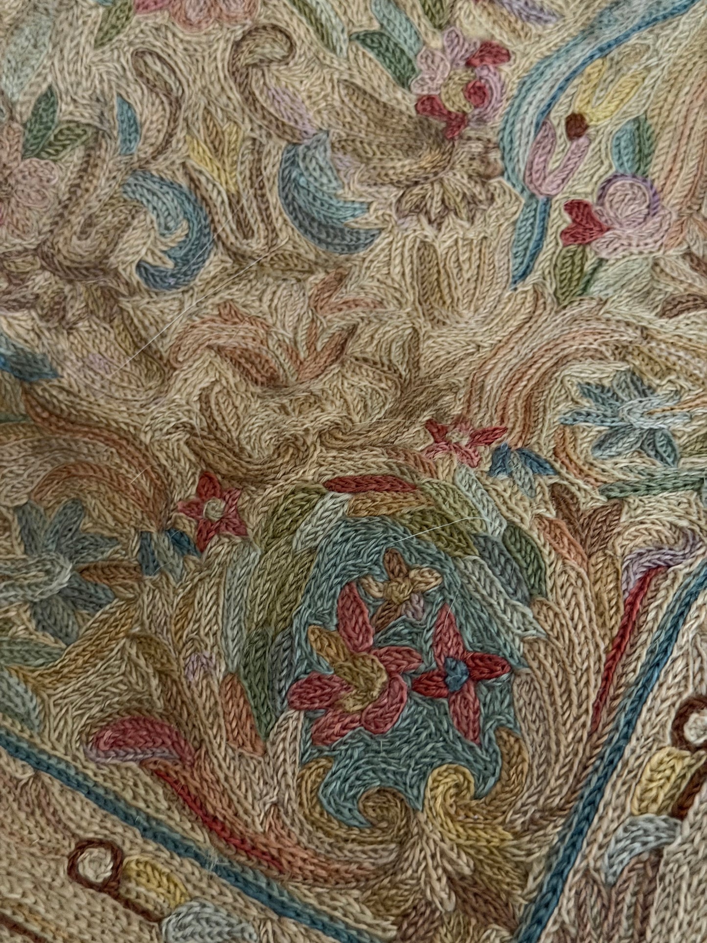 Antique Shabby Pastel Embroidered Floral Rug