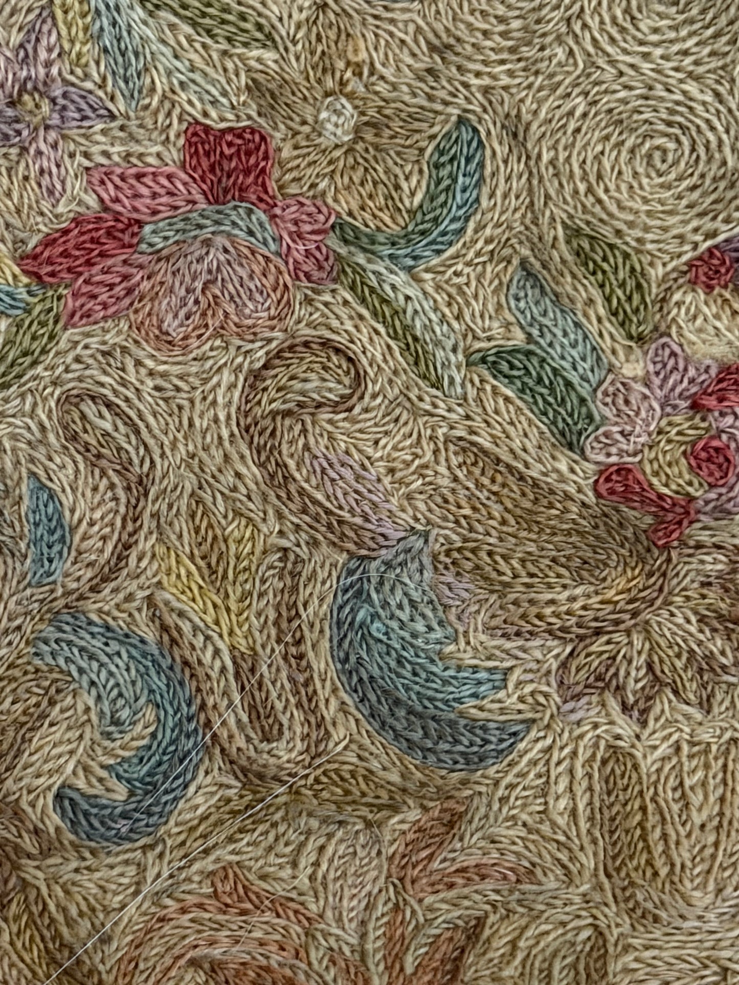 Antique Shabby Pastel Embroidered Floral Rug
