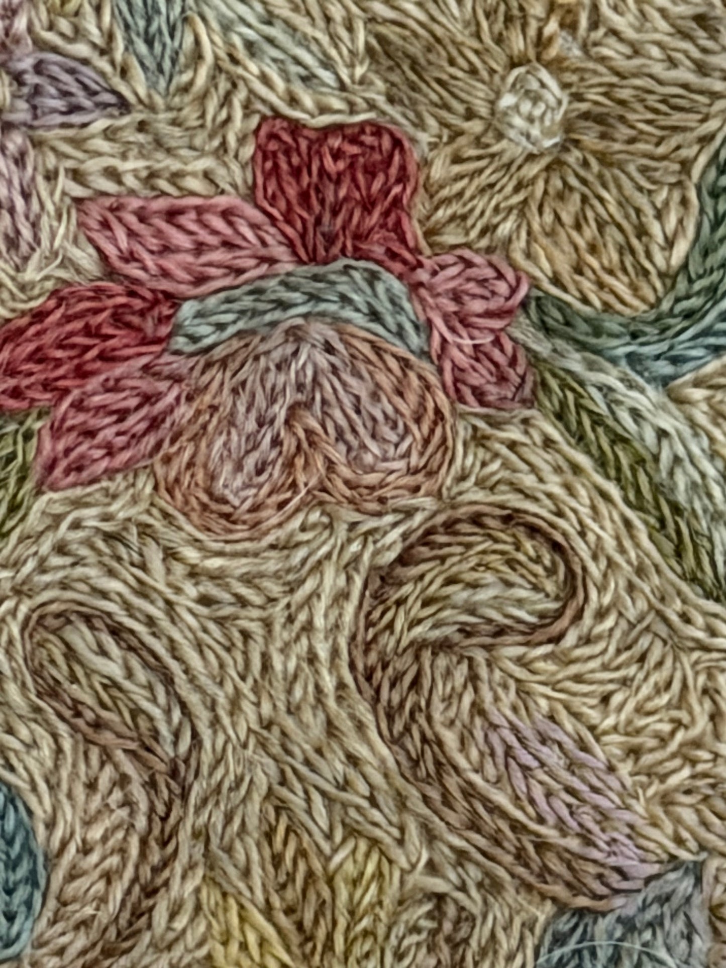 Antique Shabby Pastel Embroidered Floral Rug
