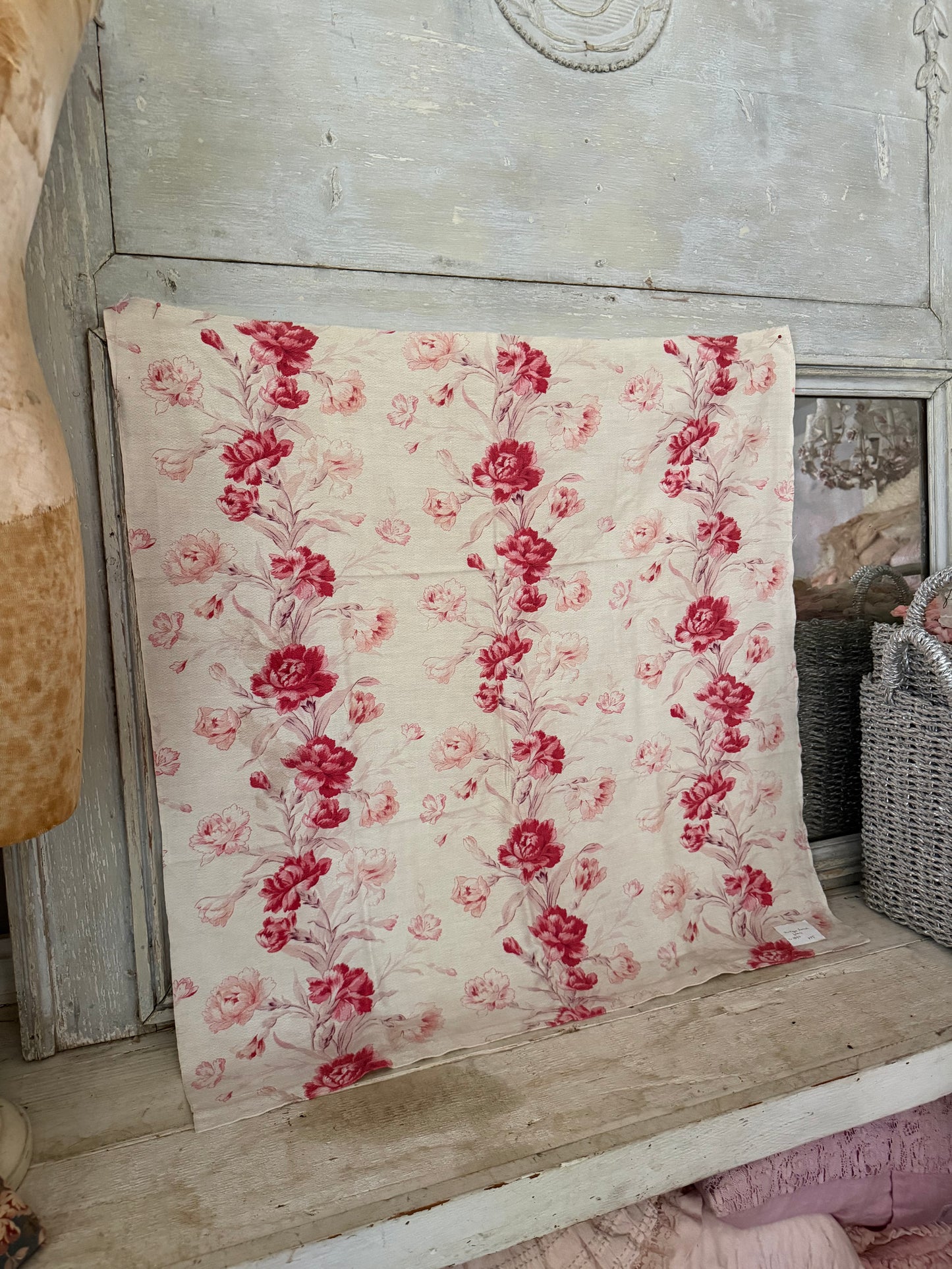 Antique French Fabric Pink Roses