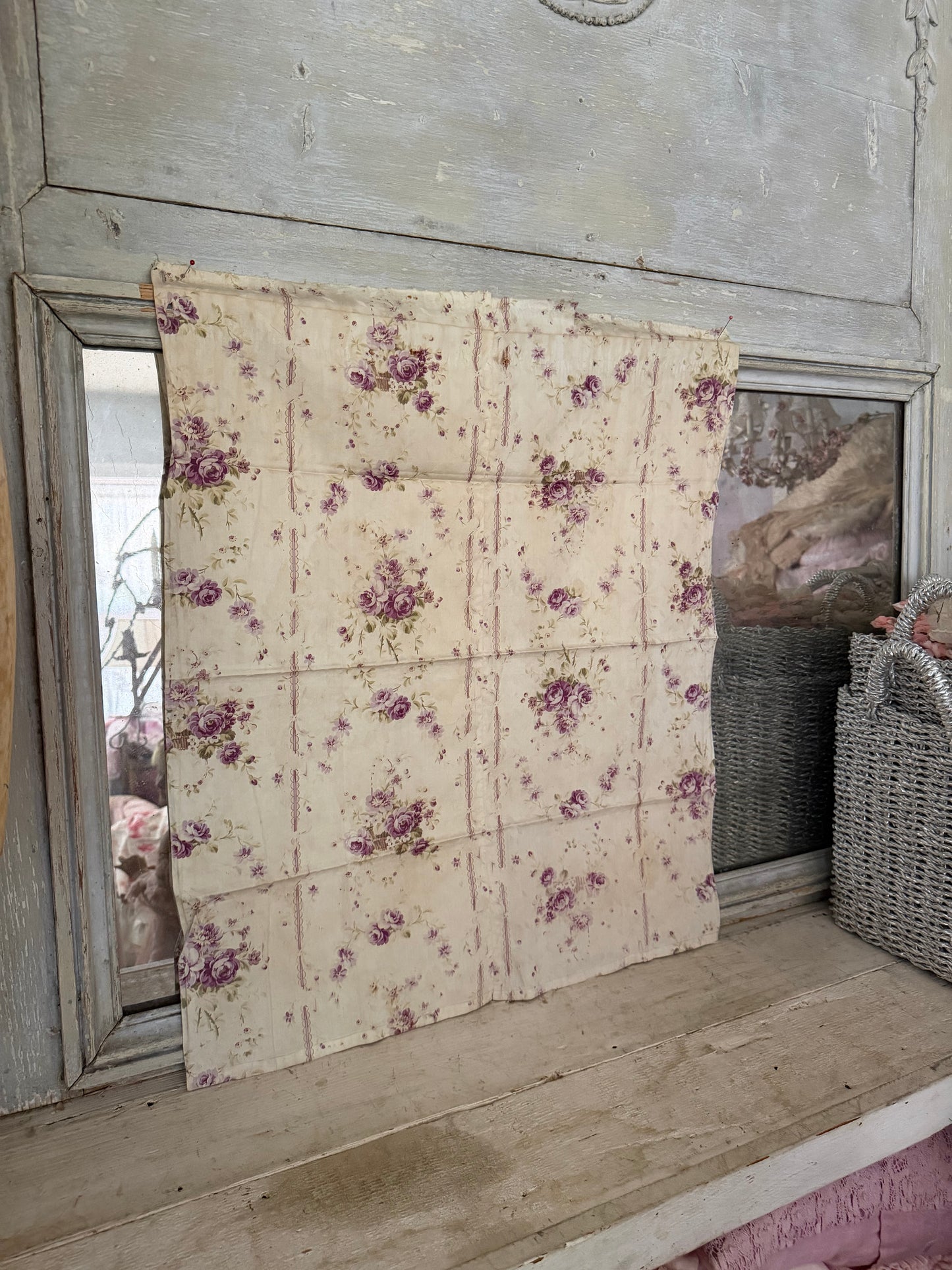 Antique French Fabric Lavender Roses