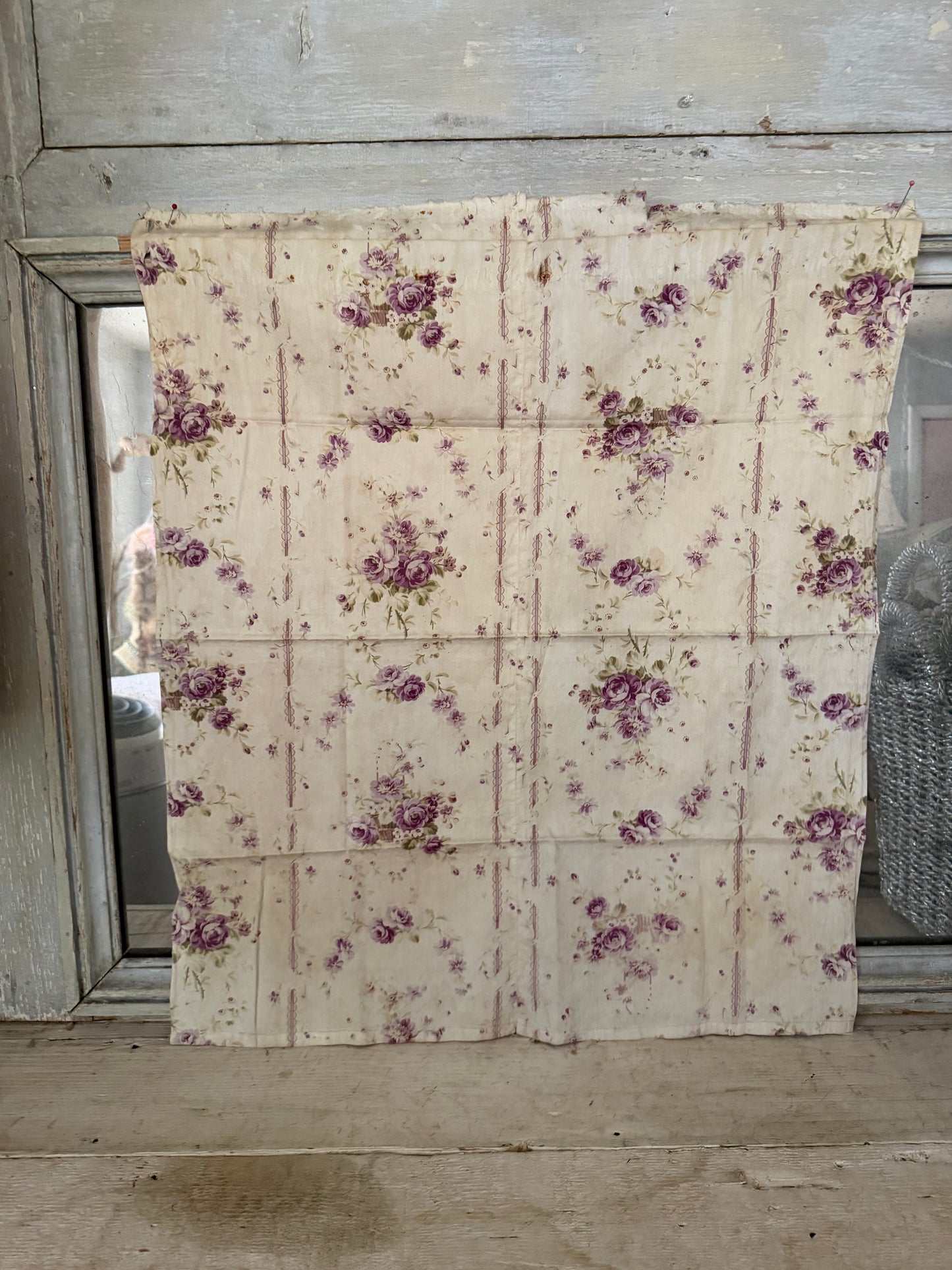 Antique French Fabric Lavender Roses