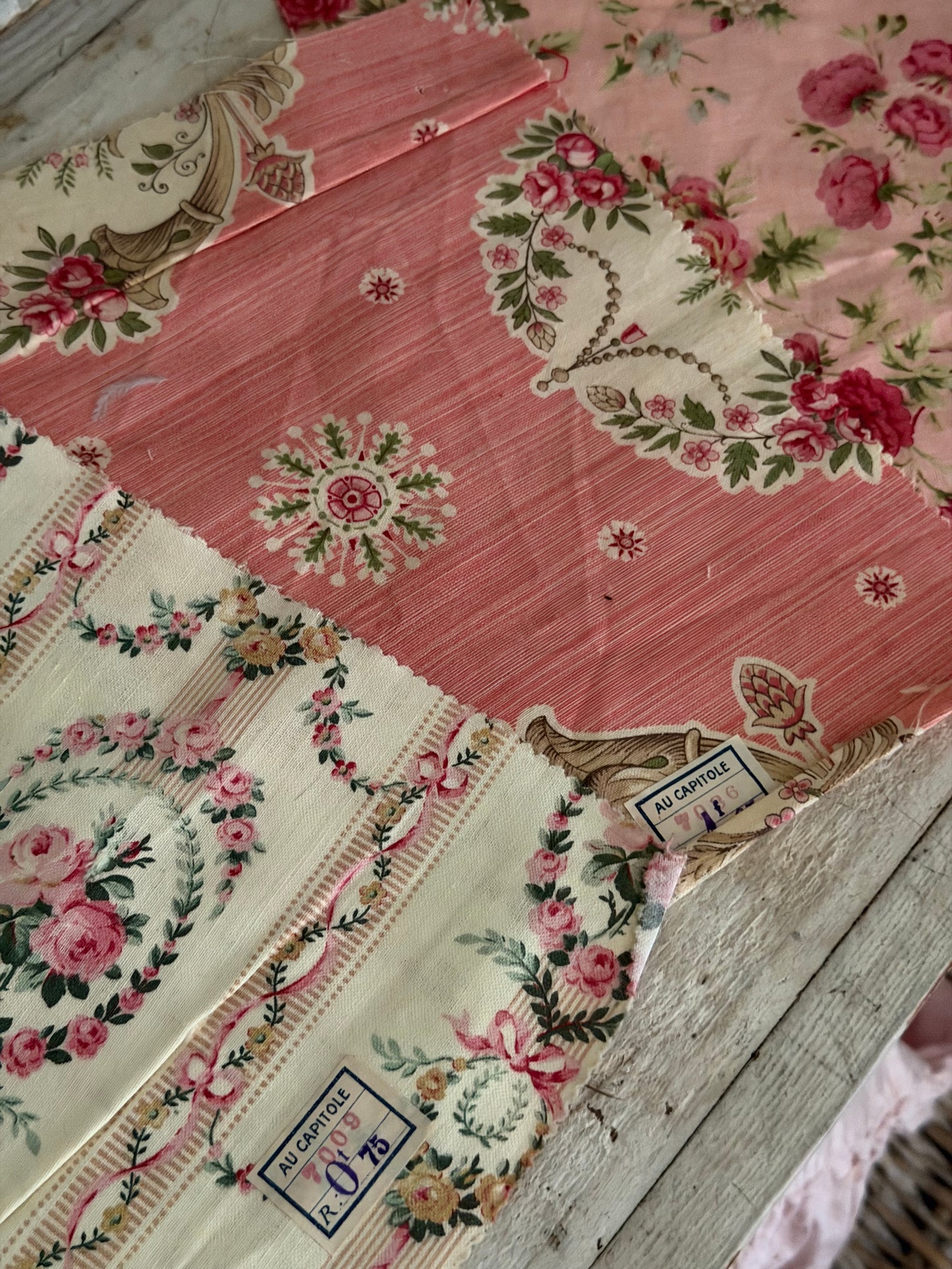 Antique French Fabric Samples Pink Floral