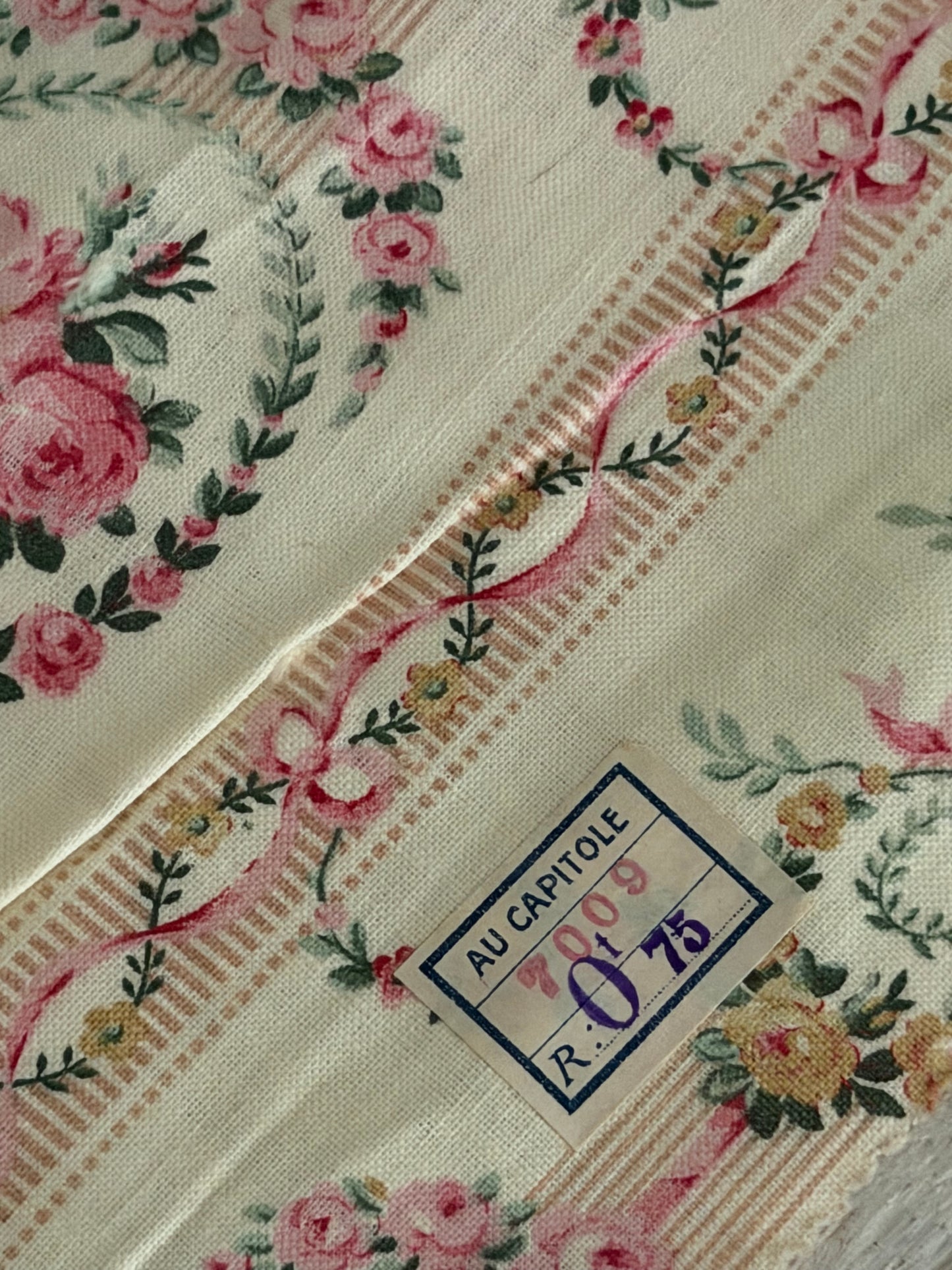 Antique French Fabric Samples Pink Floral
