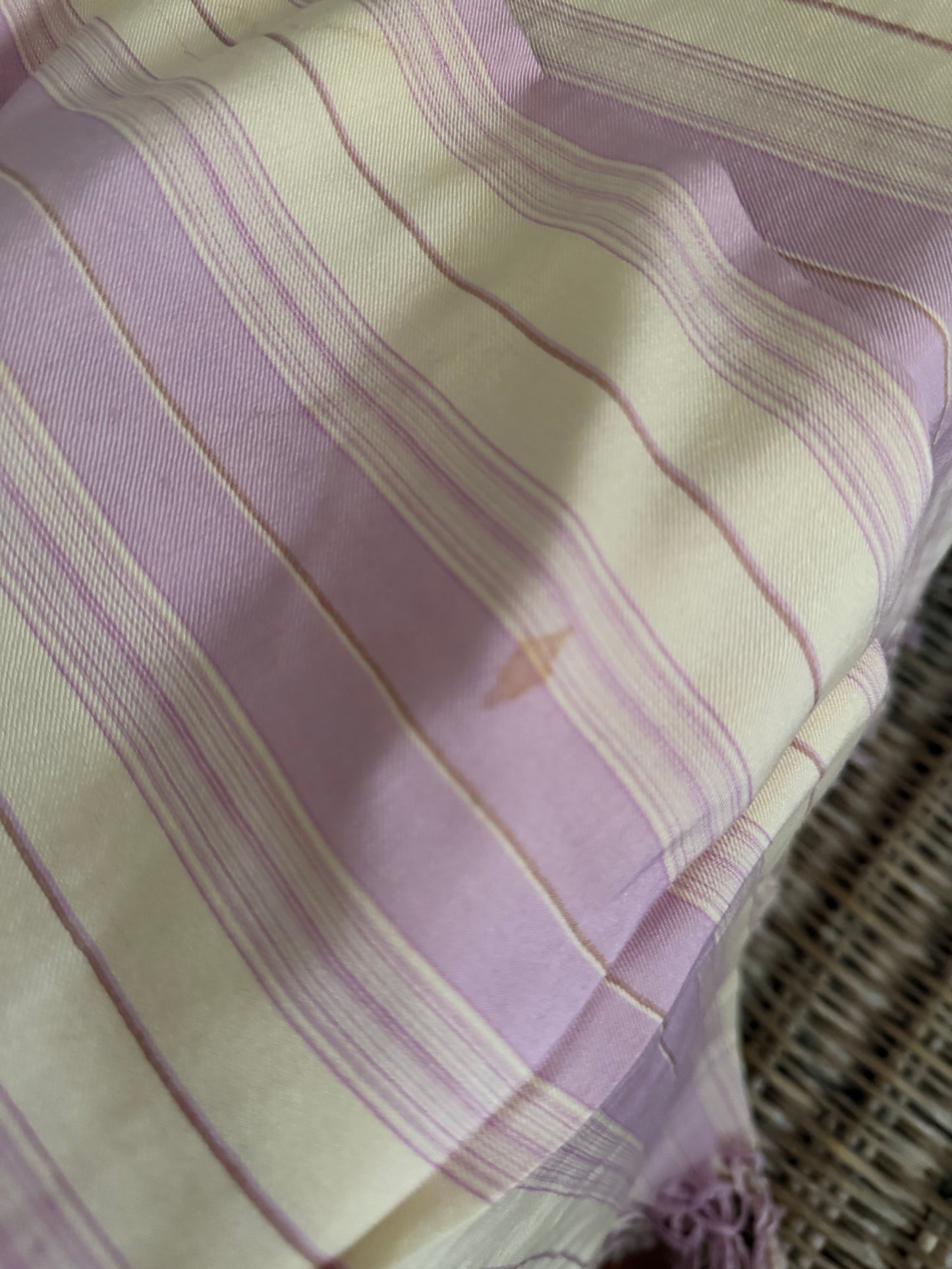 Antique Lavender White Stripe Silk Fringe Shawl