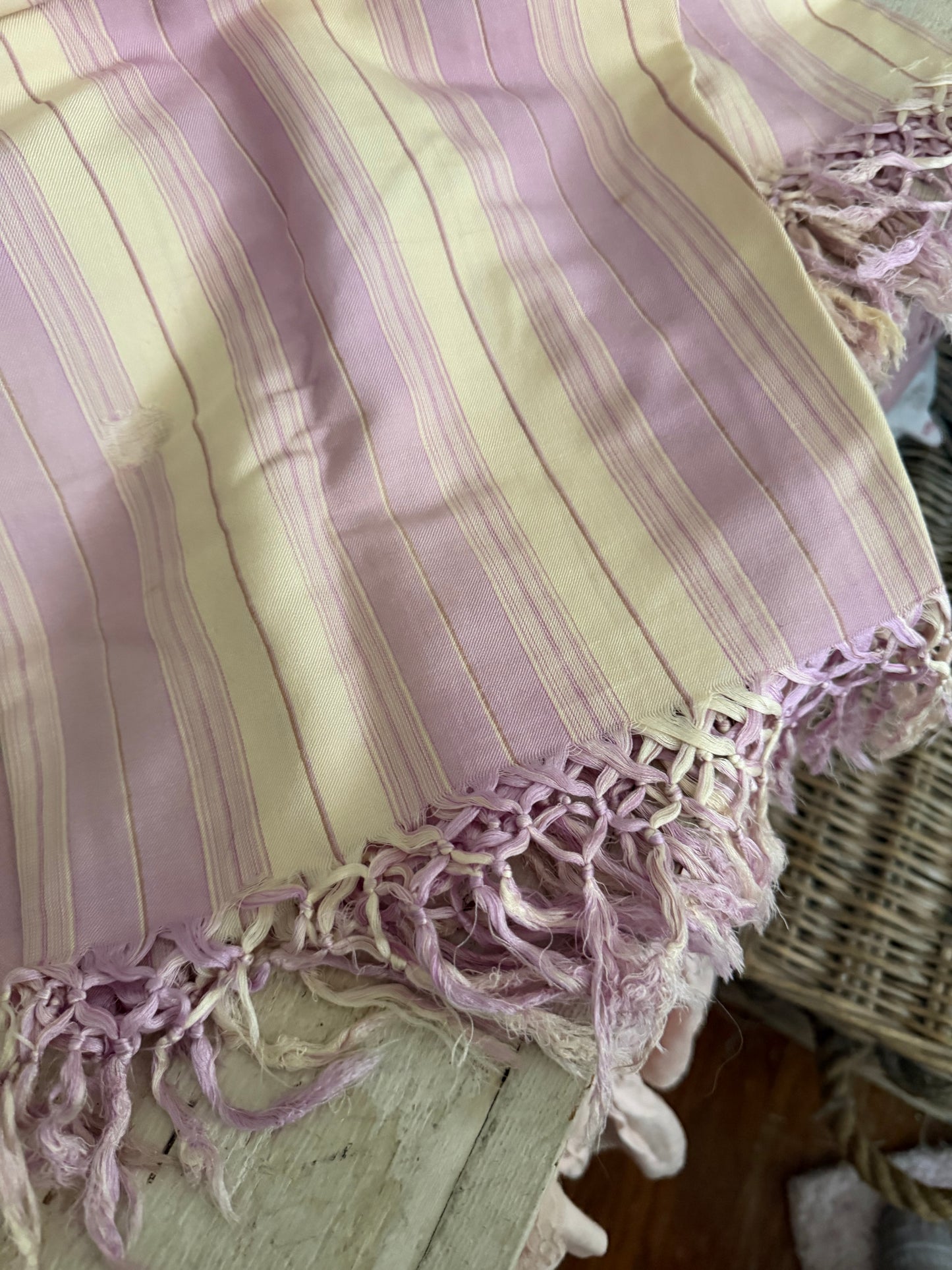 Antique Lavender White Stripe Silk Fringe Shawl