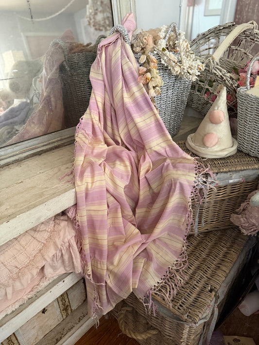 Antique Lavender White Stripe Silk Fringe Shawl