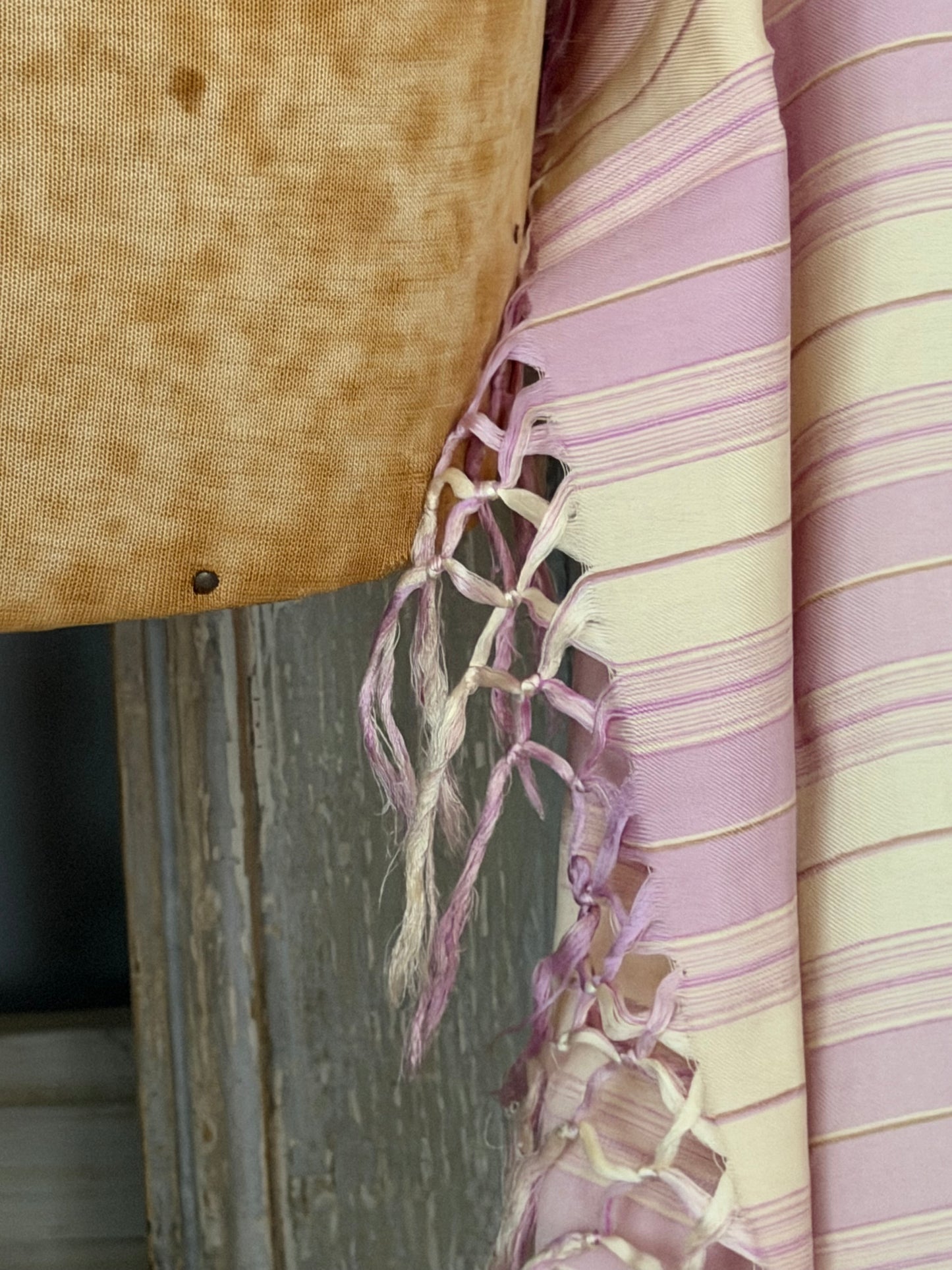 Antique Lavender White Stripe Silk Fringe Shawl