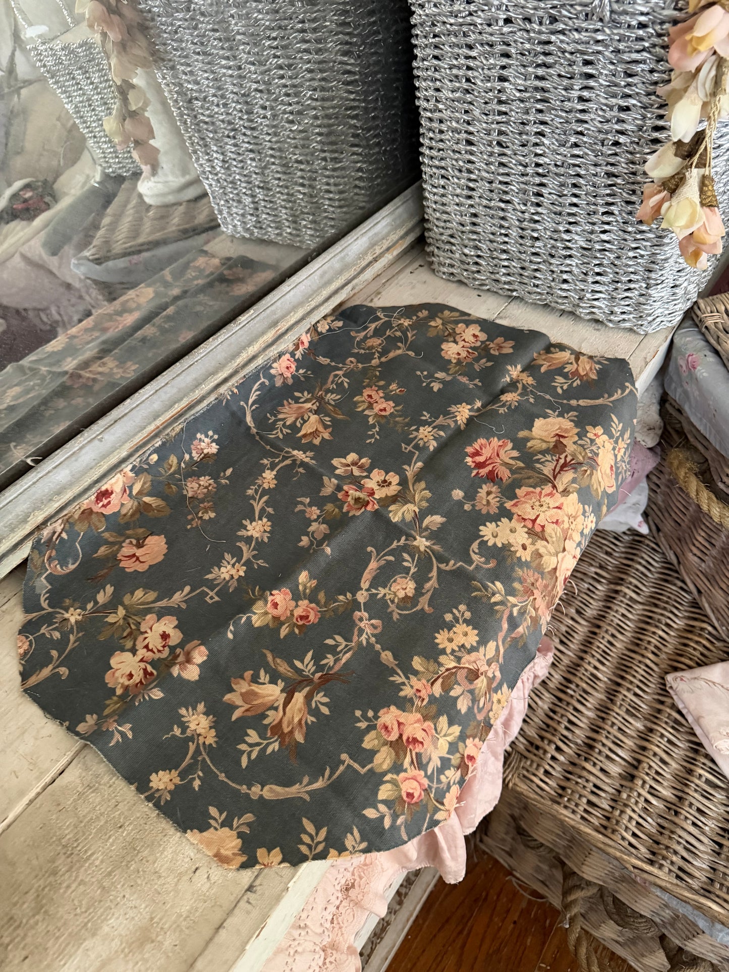 Antique French Fabric Dusty Blue Floral