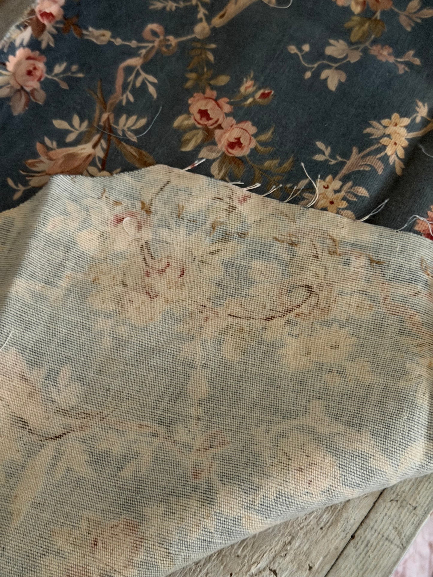 Antique French Fabric Dusty Blue Floral