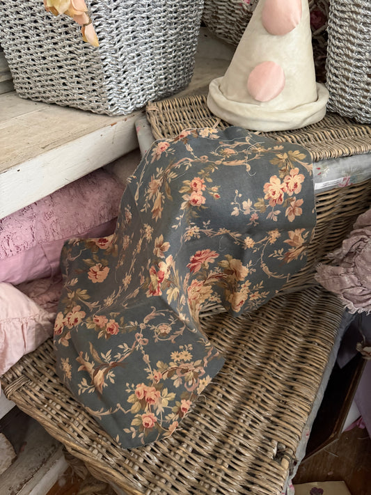 Antique French Fabric Dusty Blue Floral