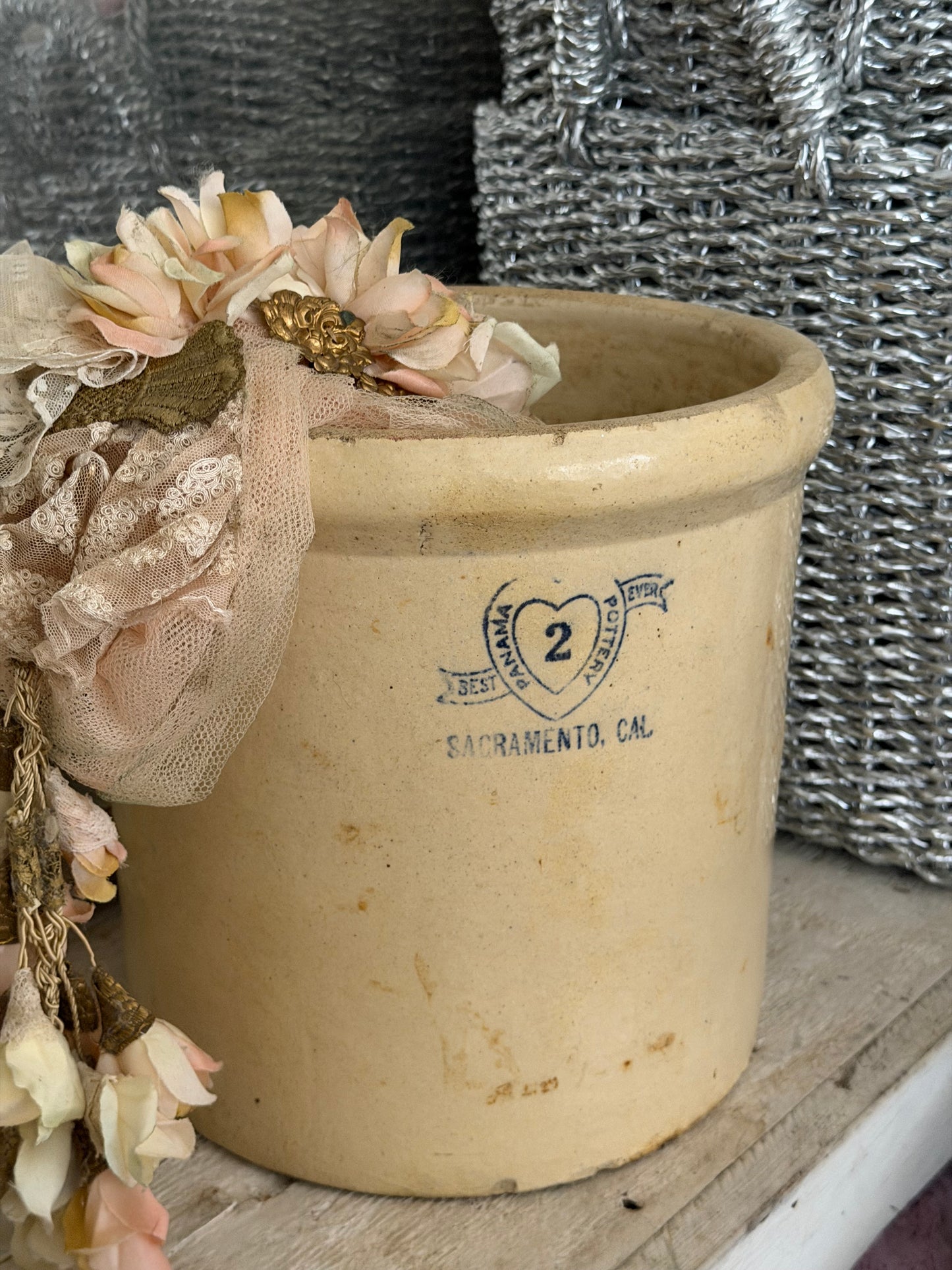 Antique Stoneware Crock With Heart