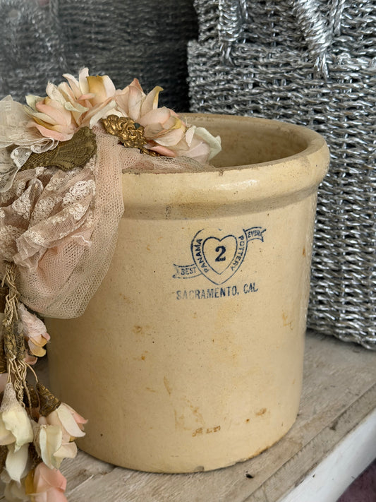 Antique Stoneware Crock With Heart