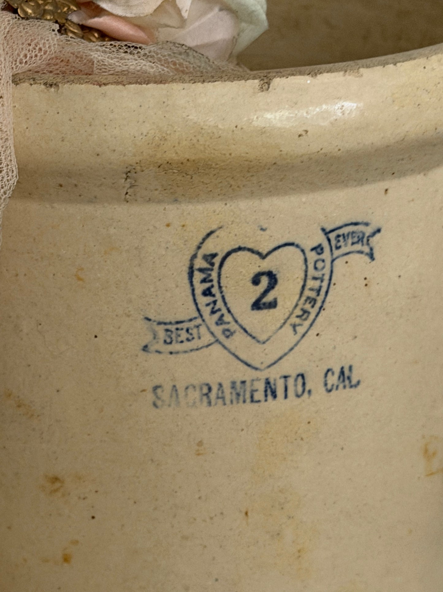 Antique Stoneware Crock With Heart
