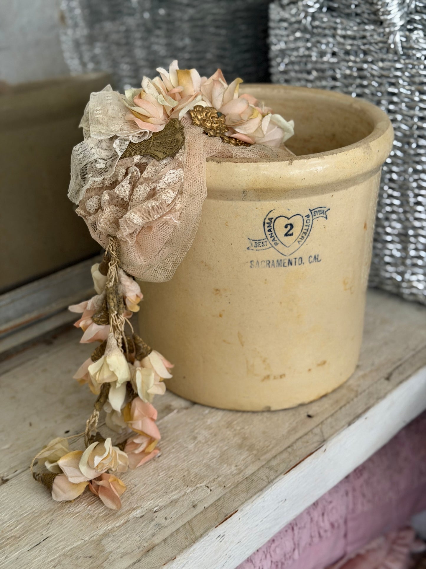 Antique Stoneware Crock With Heart