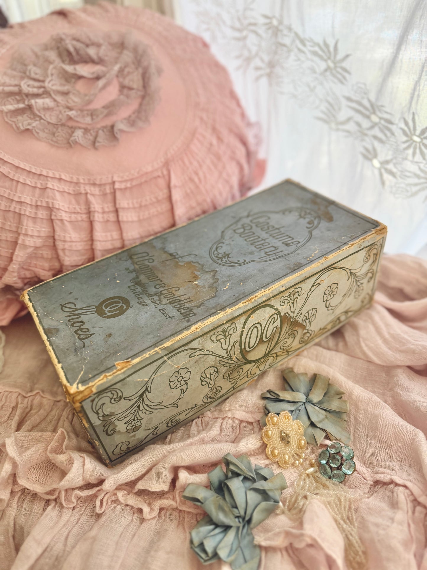 Antique Timeworn Blue Shoe Box
