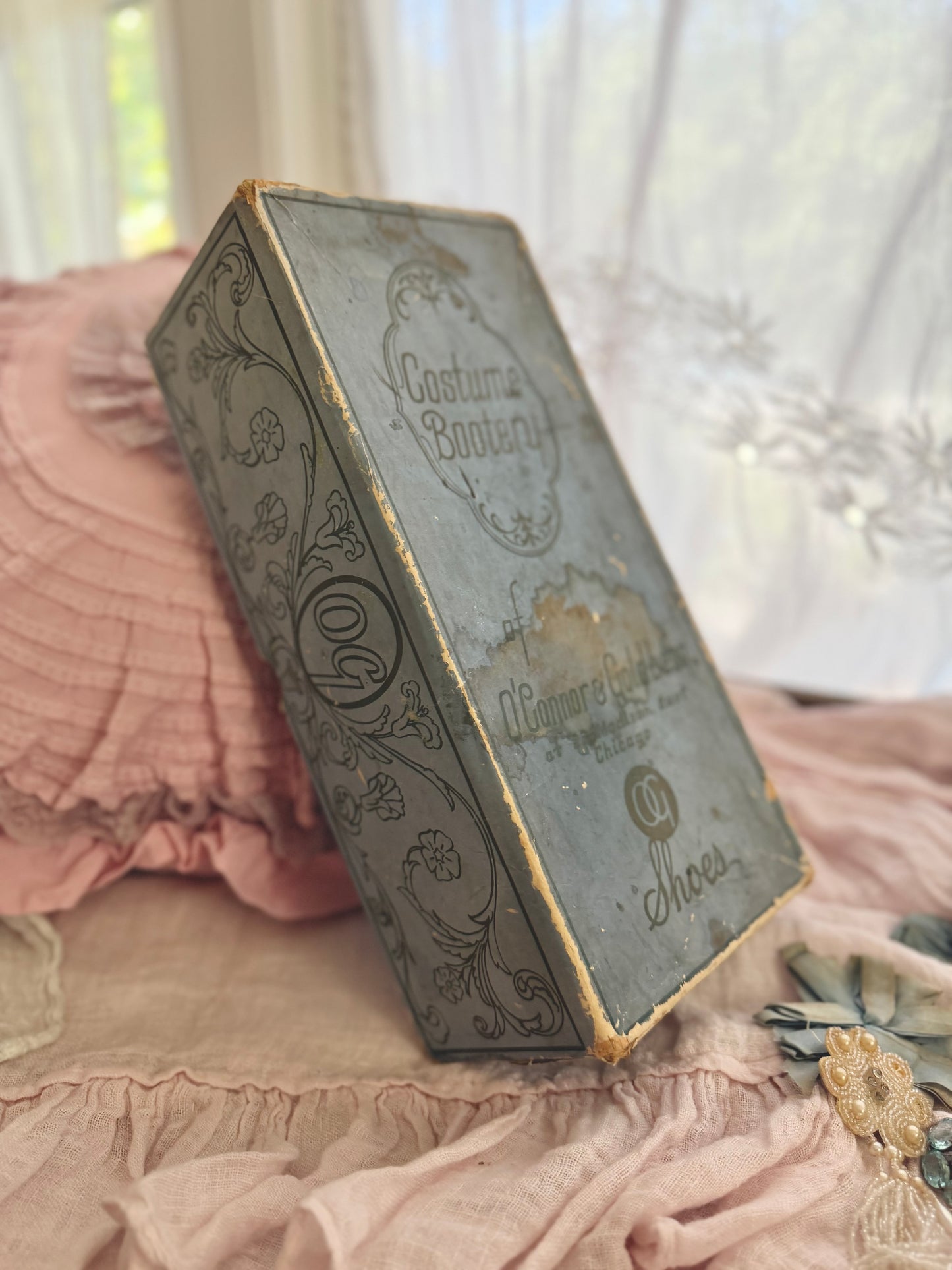 Antique Timeworn Blue Shoe Box