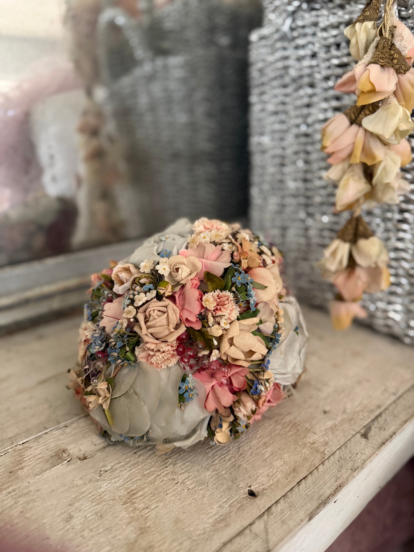 Elaborate Vintage Pastel Blue Pink Millinery Flower Hat