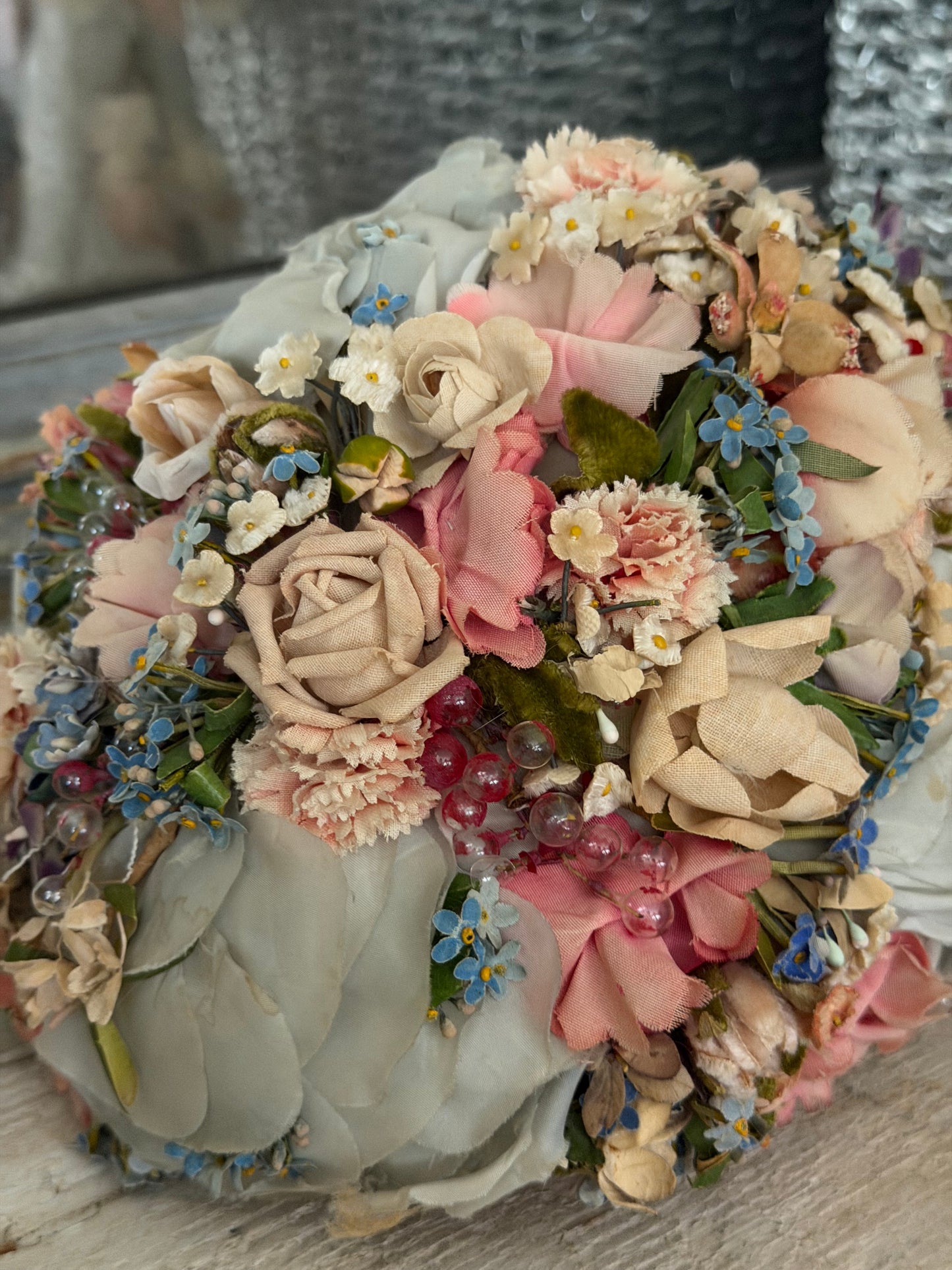 Elaborate Vintage Pastel Blue Pink Millinery Flower Hat