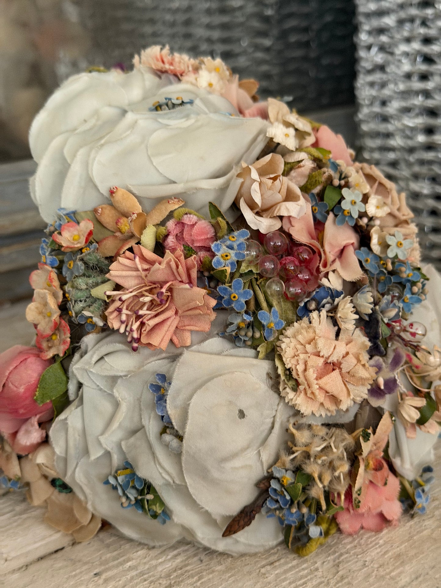 Elaborate Vintage Pastel Blue Pink Millinery Flower Hat