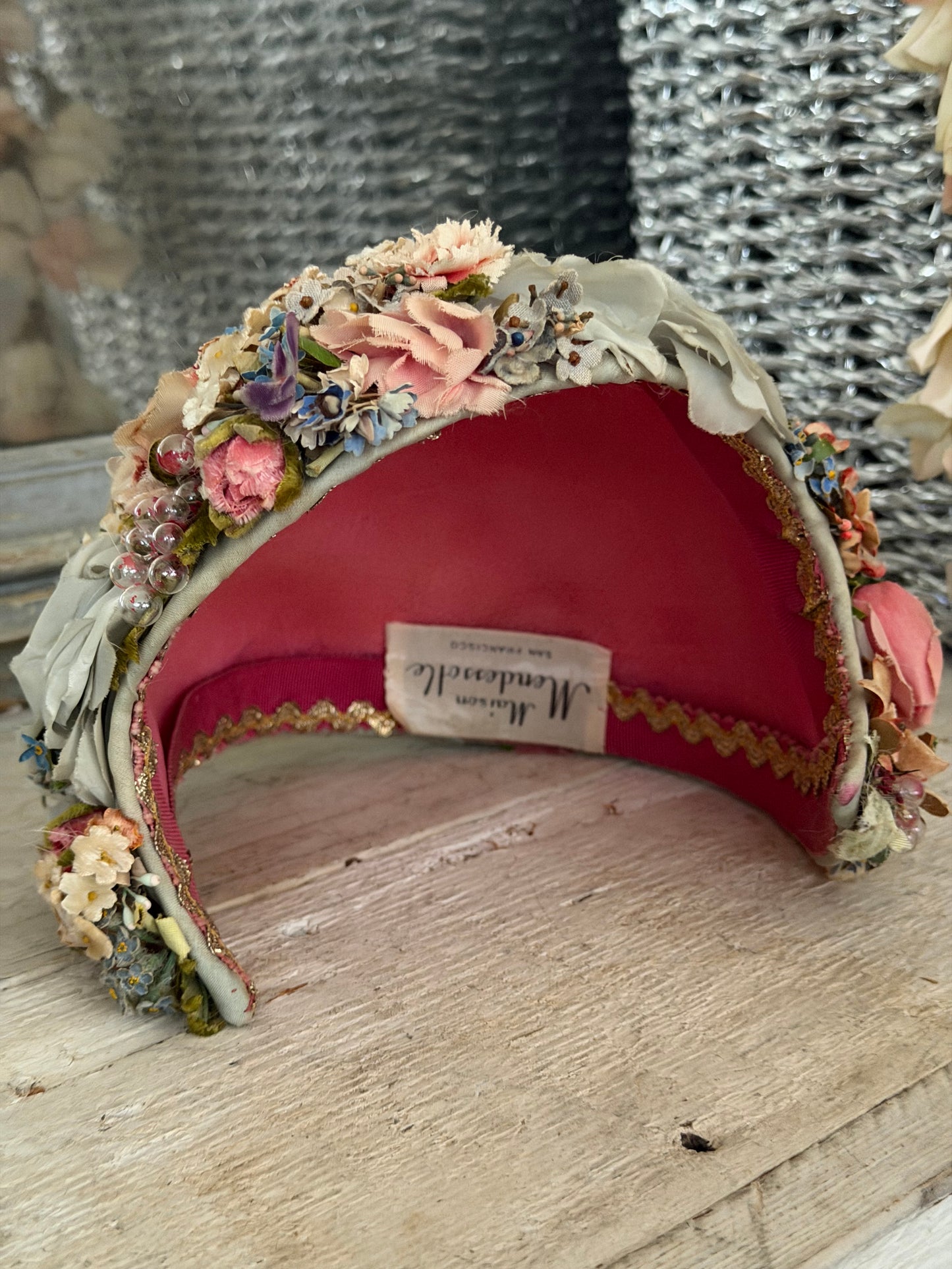 Elaborate Vintage Pastel Blue Pink Millinery Flower Hat