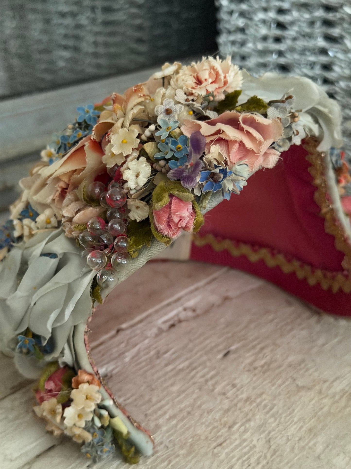 Elaborate Vintage Pastel Blue Pink Millinery Flower Hat