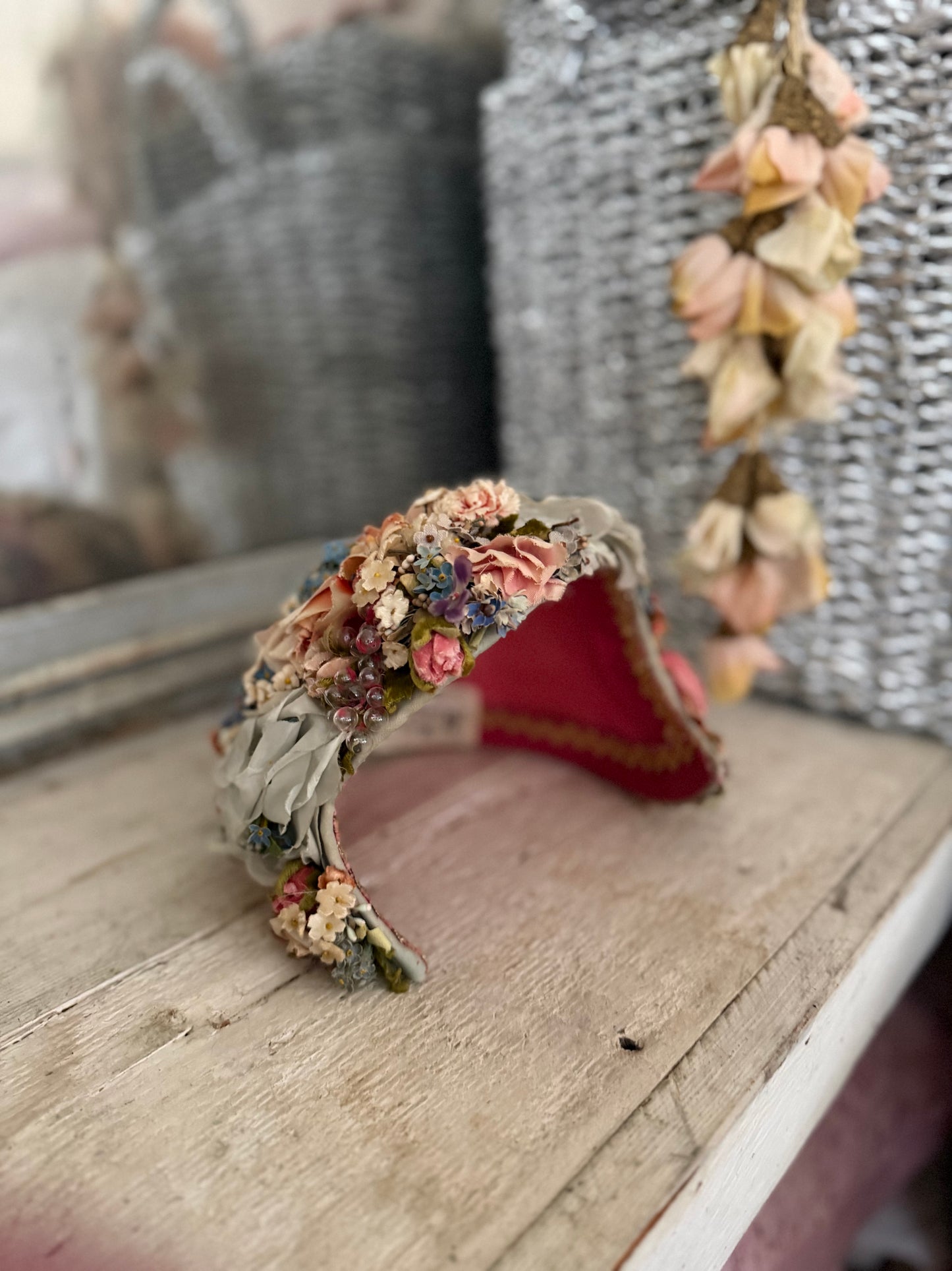 Elaborate Vintage Pastel Blue Pink Millinery Flower Hat