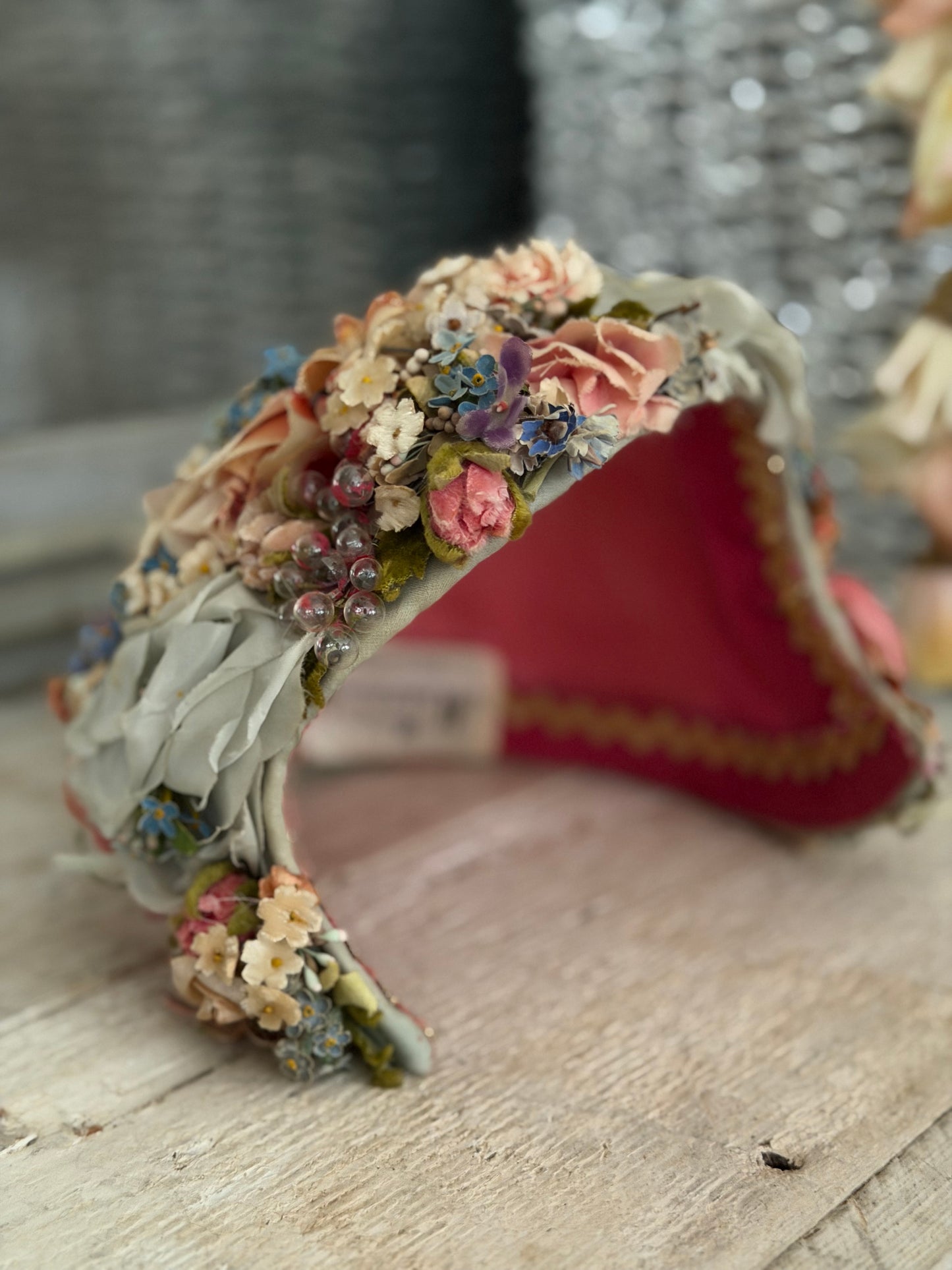 Elaborate Vintage Pastel Blue Pink Millinery Flower Hat