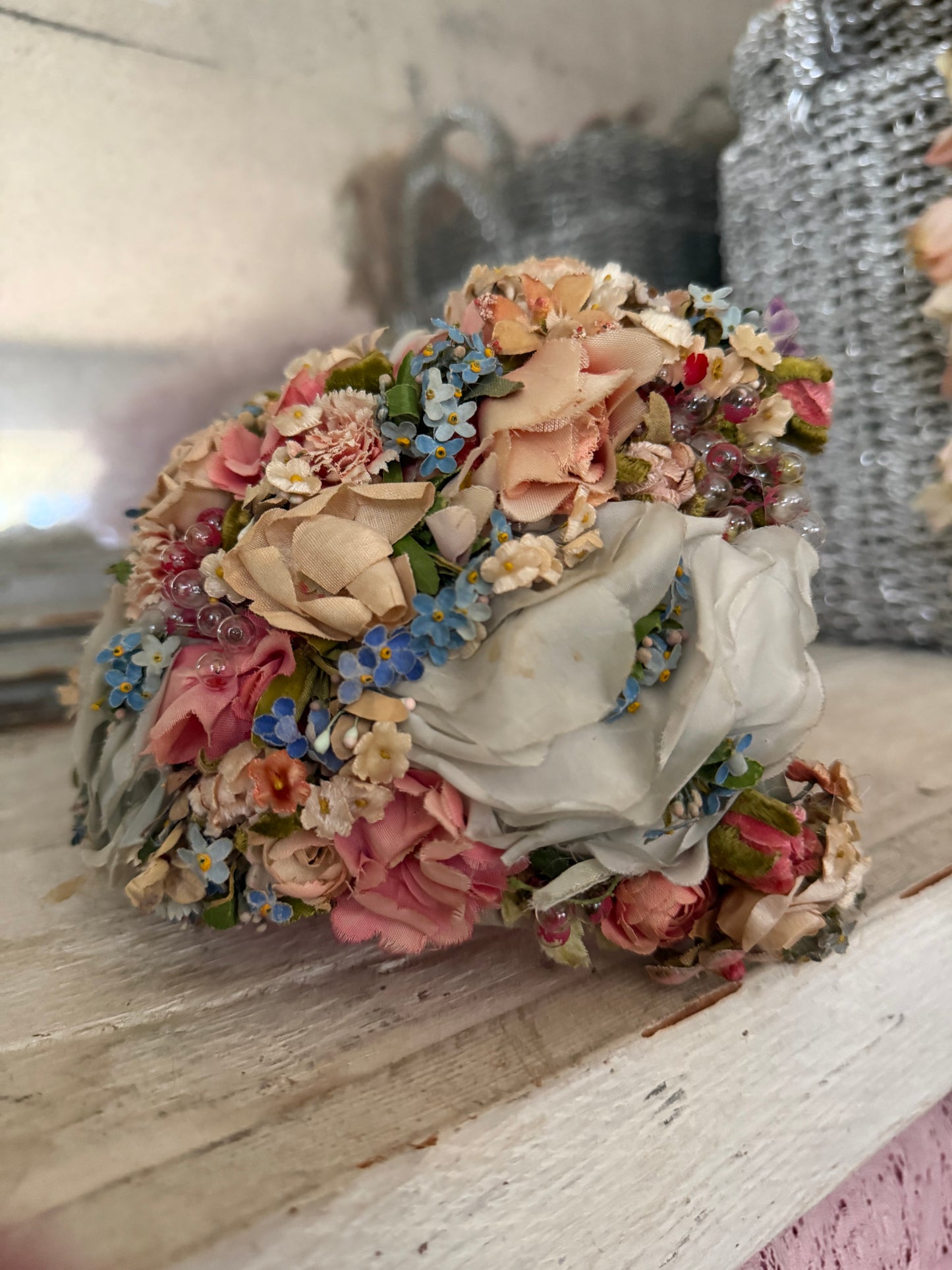 Elaborate Vintage Pastel Blue Pink Millinery Flower Hat