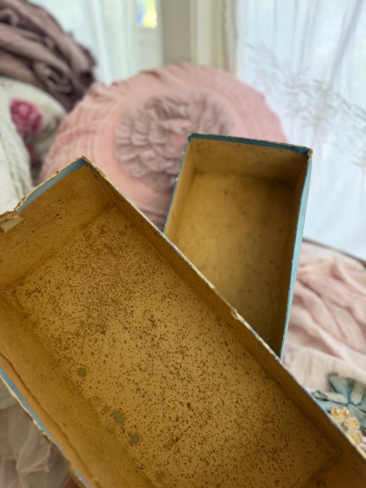 Antique Timeworn Blue Shoe Box