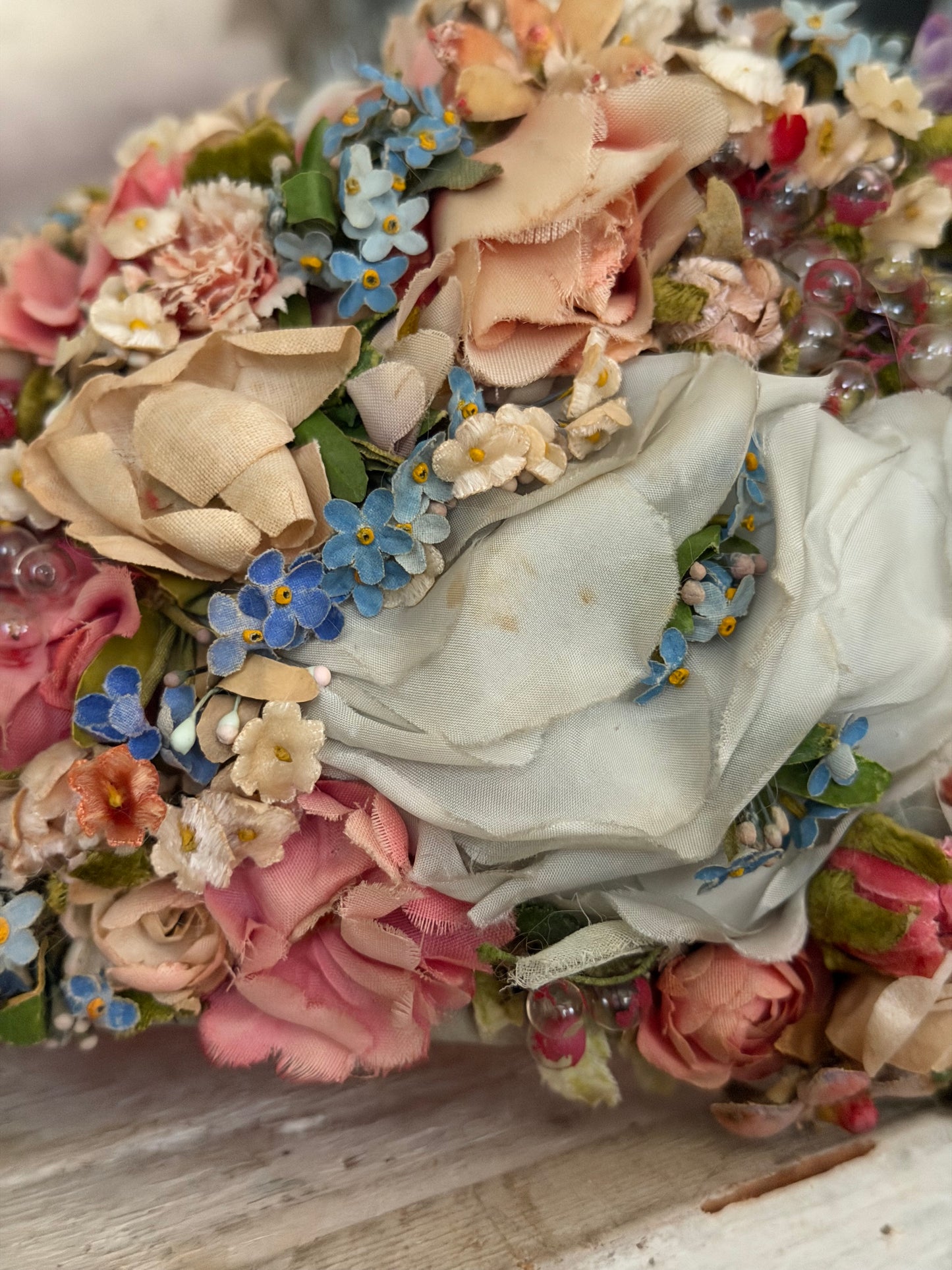 Elaborate Vintage Pastel Blue Pink Millinery Flower Hat