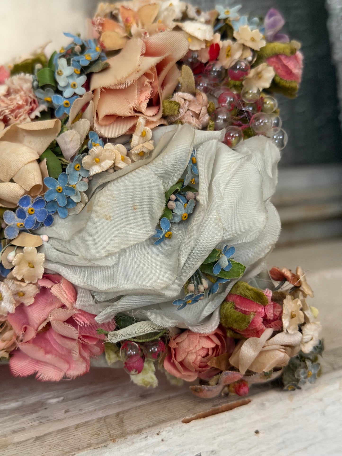 Elaborate Vintage Pastel Blue Pink Millinery Flower Hat
