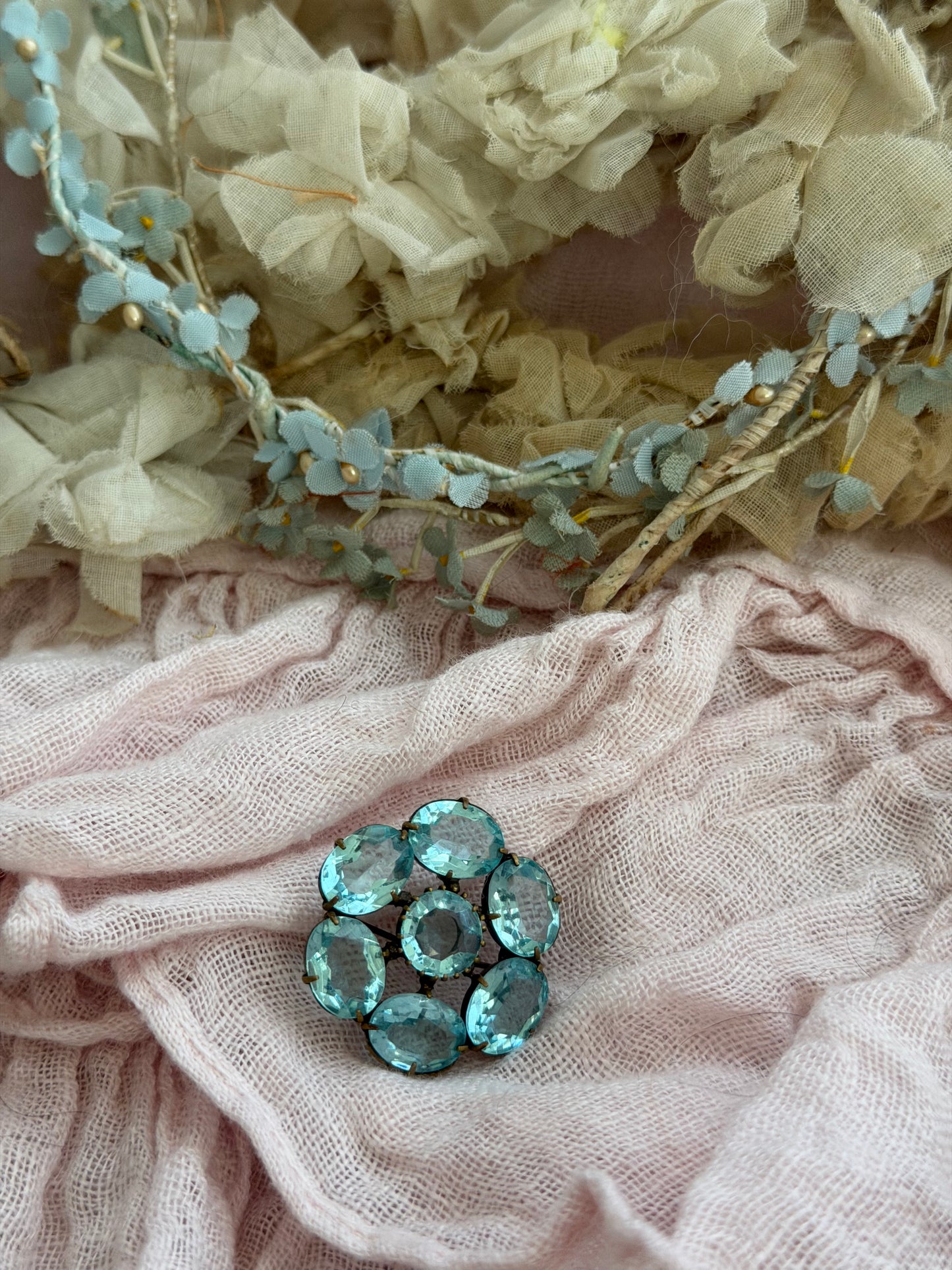 Antique Pale Aqua Czech Glass Paste Rhinestone Brooch
