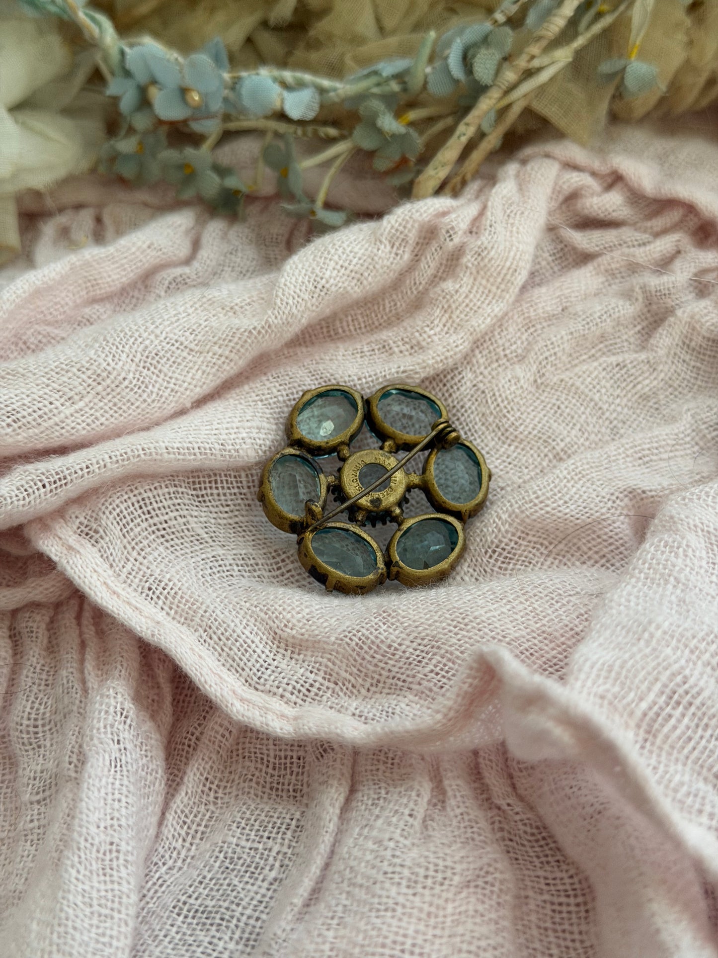 Antique Pale Aqua Czech Glass Paste Rhinestone Brooch